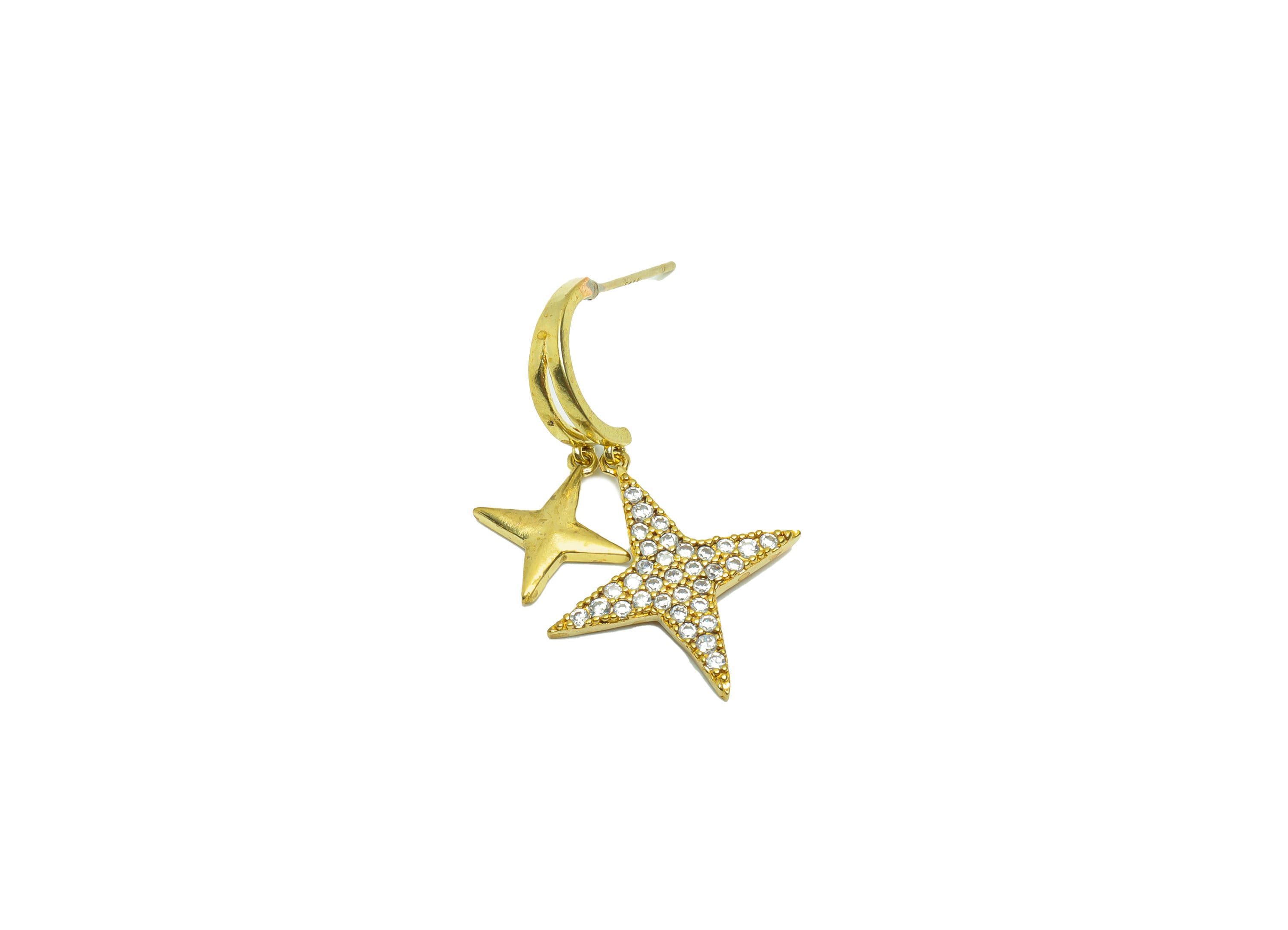 Brass Star Earring Stud - Raw Brass North Star Post - Cubic Zircon Star Earring Post - Zircon Star Dangle Earring Post - 30x18x1mm - PP8811 - DOMEDBAZAAR
