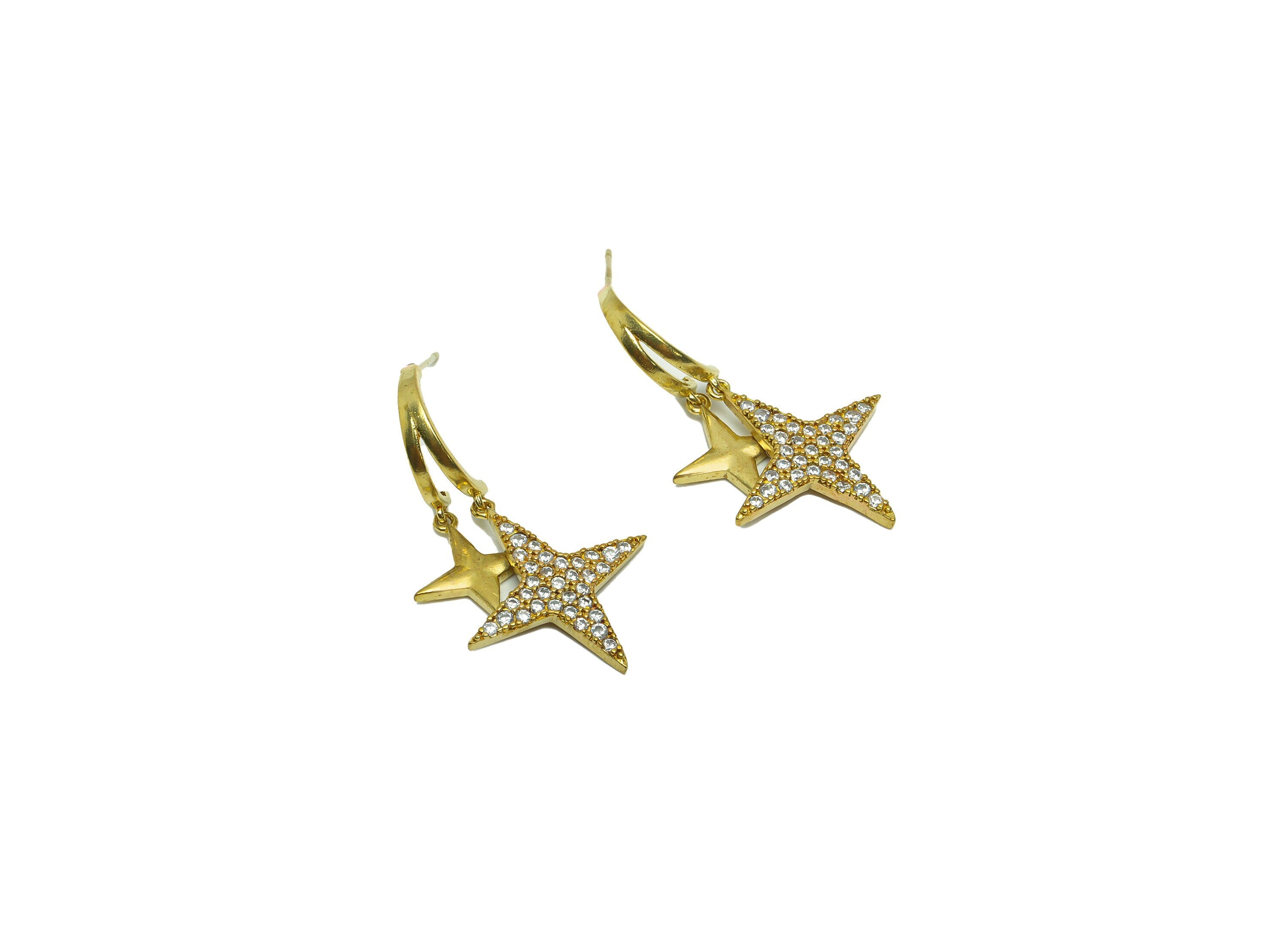 Brass Star Earring Stud - Raw Brass North Star Post - Cubic Zircon Star Earring Post - Zircon Star Dangle Earring Post - 30x18x1mm - PP8811 - DOMEDBAZAAR