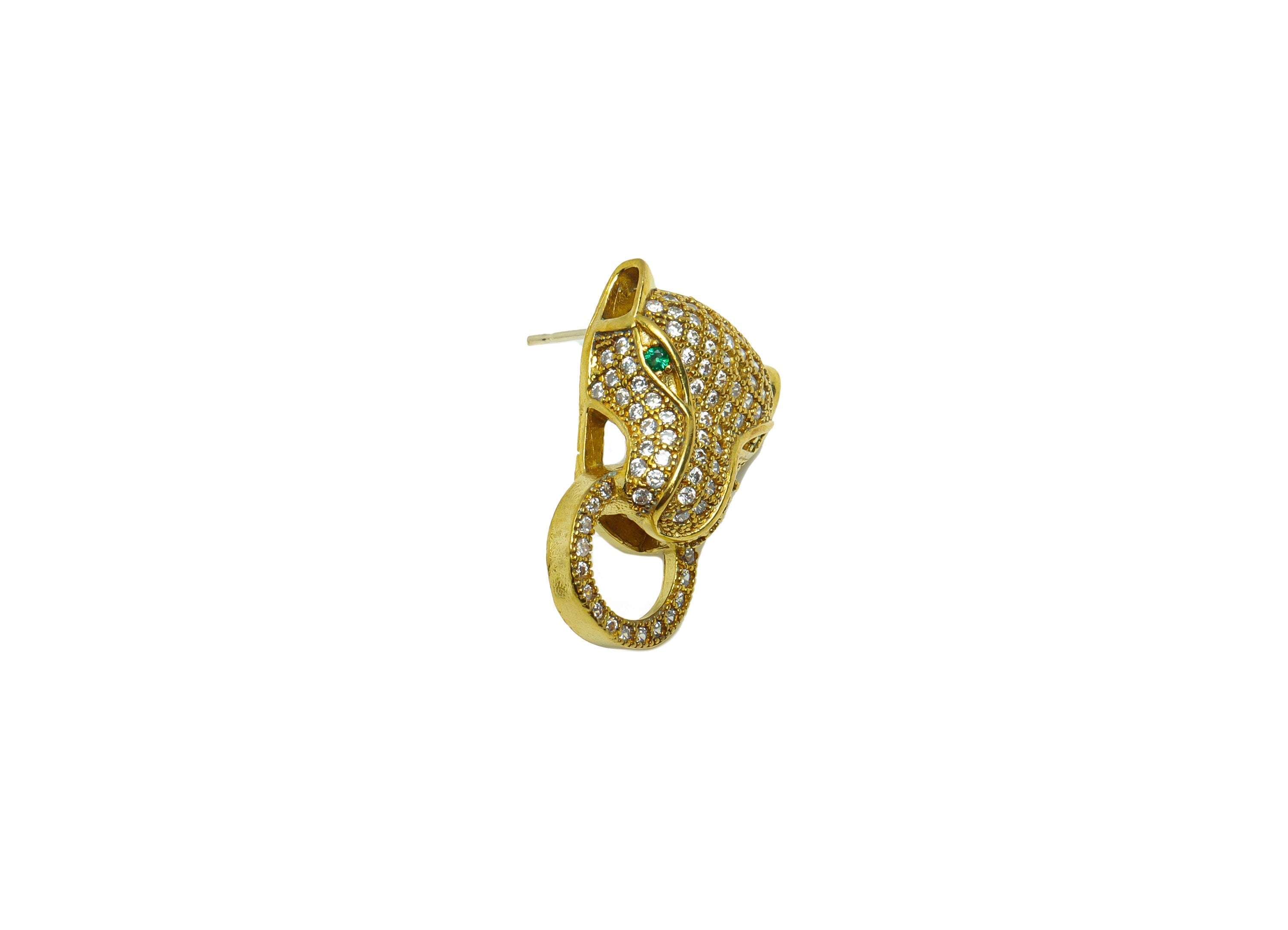Brass Leopard Earring Stud - Raw Brass Tiger Post - Cubic Zircon Jaguar Earring Post - Zircon Circle Earring Post - 23x14x0.7mm - PP8813 - DOMEDBAZAAR