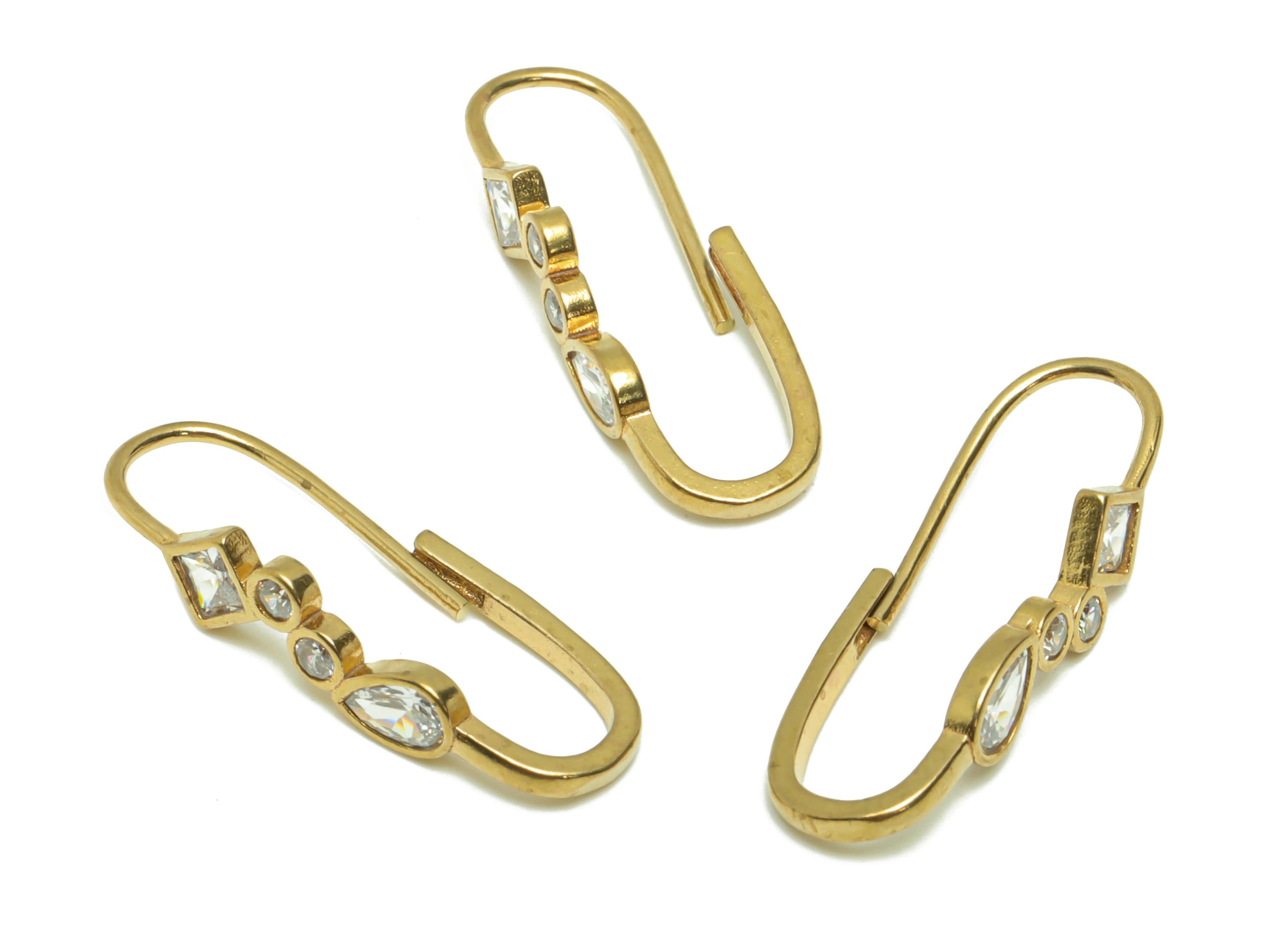 Geometric CZ Wire Earring - Raw Brass Round Zircon Earring Wires - Brass Drop Ear Hooks Findings - Jewelry Supplies - 25x9x5.25mm- PP8667 - DOMEDBAZAAR