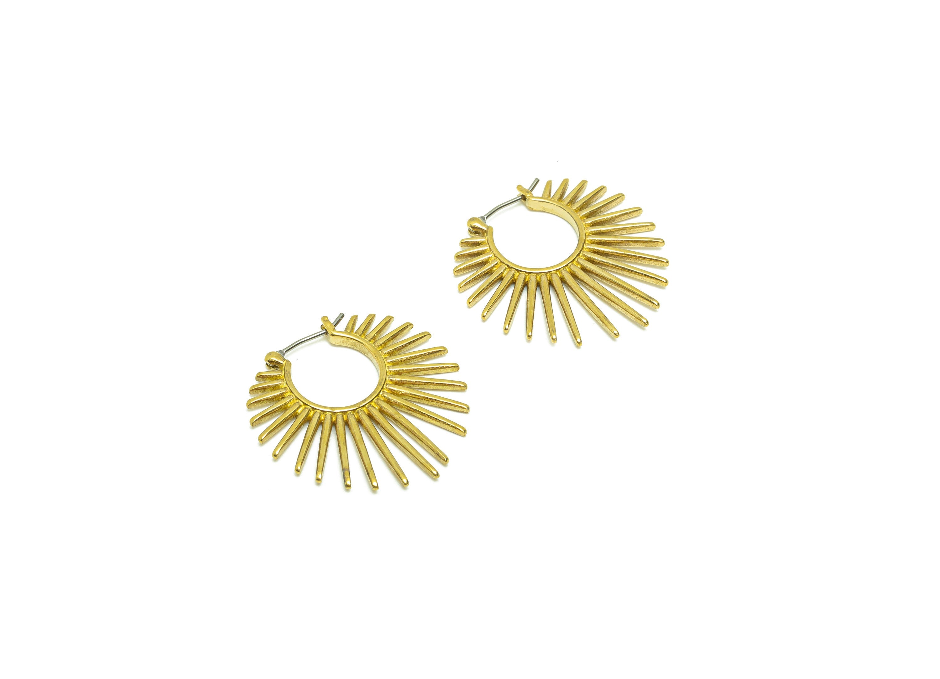 Sunburst Hoop Earrings - Raw Brass Sunshine  Huggie Hoop Clasp - Brass Sun Hoop Clasp - Sun Ray Clasp - 30.31x29.57x2.34mm- PP8659 - DOMEDBAZAAR
