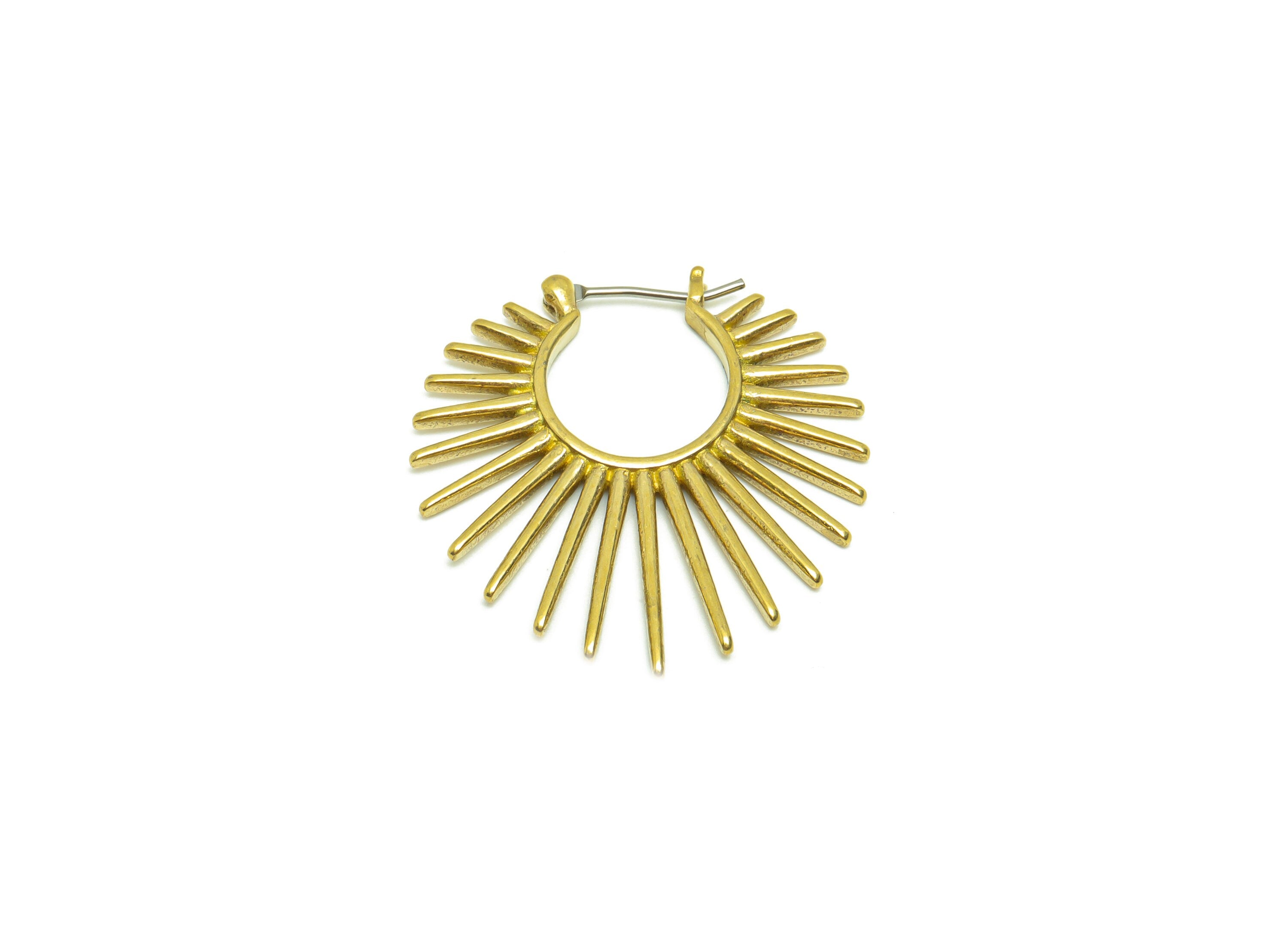 Sunburst Hoop Earrings - Raw Brass Sunshine  Huggie Hoop Clasp - Brass Sun Hoop Clasp - Sun Ray Clasp - 30.31x29.57x2.34mm- PP8659 - DOMEDBAZAAR