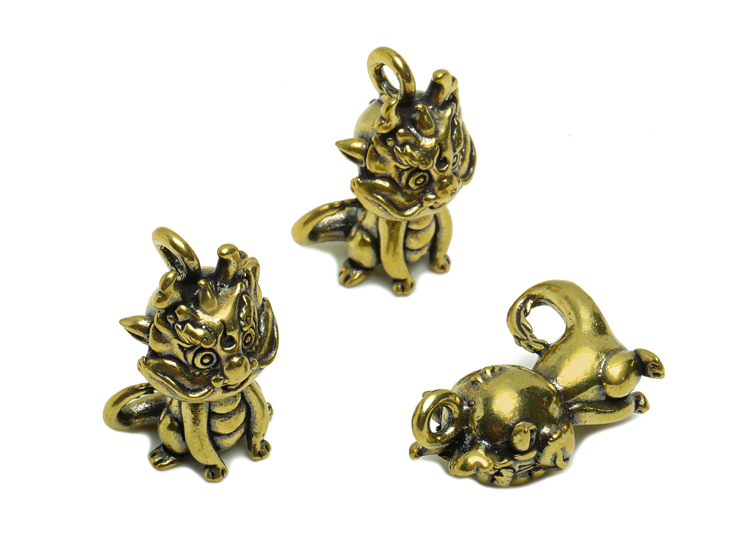 Brass Dragon Charm - Raw Brass Kirin Earring Charm -Antique Looking Pendant - Brass Kirin Figure - Baby Dragon Pendant - 24x14x12mm - PP8756 - DOMEDBAZAAR