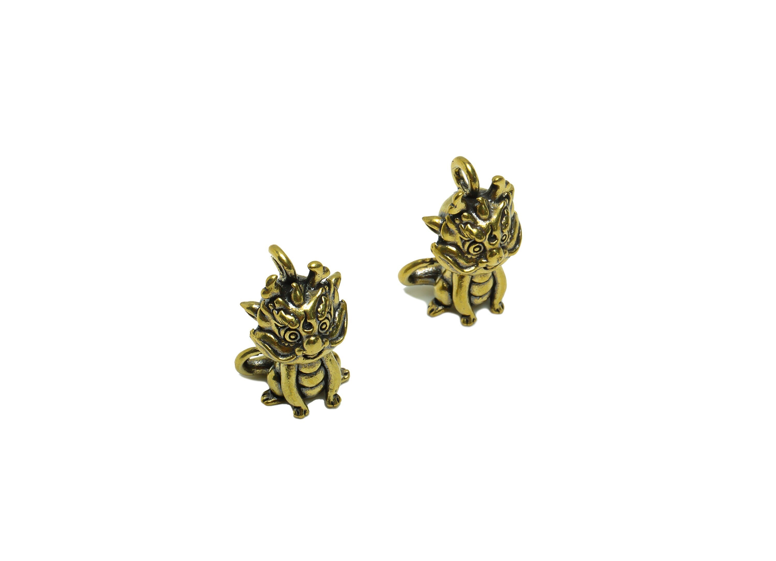Brass Dragon Charm - Raw Brass Kirin Earring Charm -Antique Looking Pendant - Brass Kirin Figure - Baby Dragon Pendant - 24x14x12mm - PP8756 - DOMEDBAZAAR
