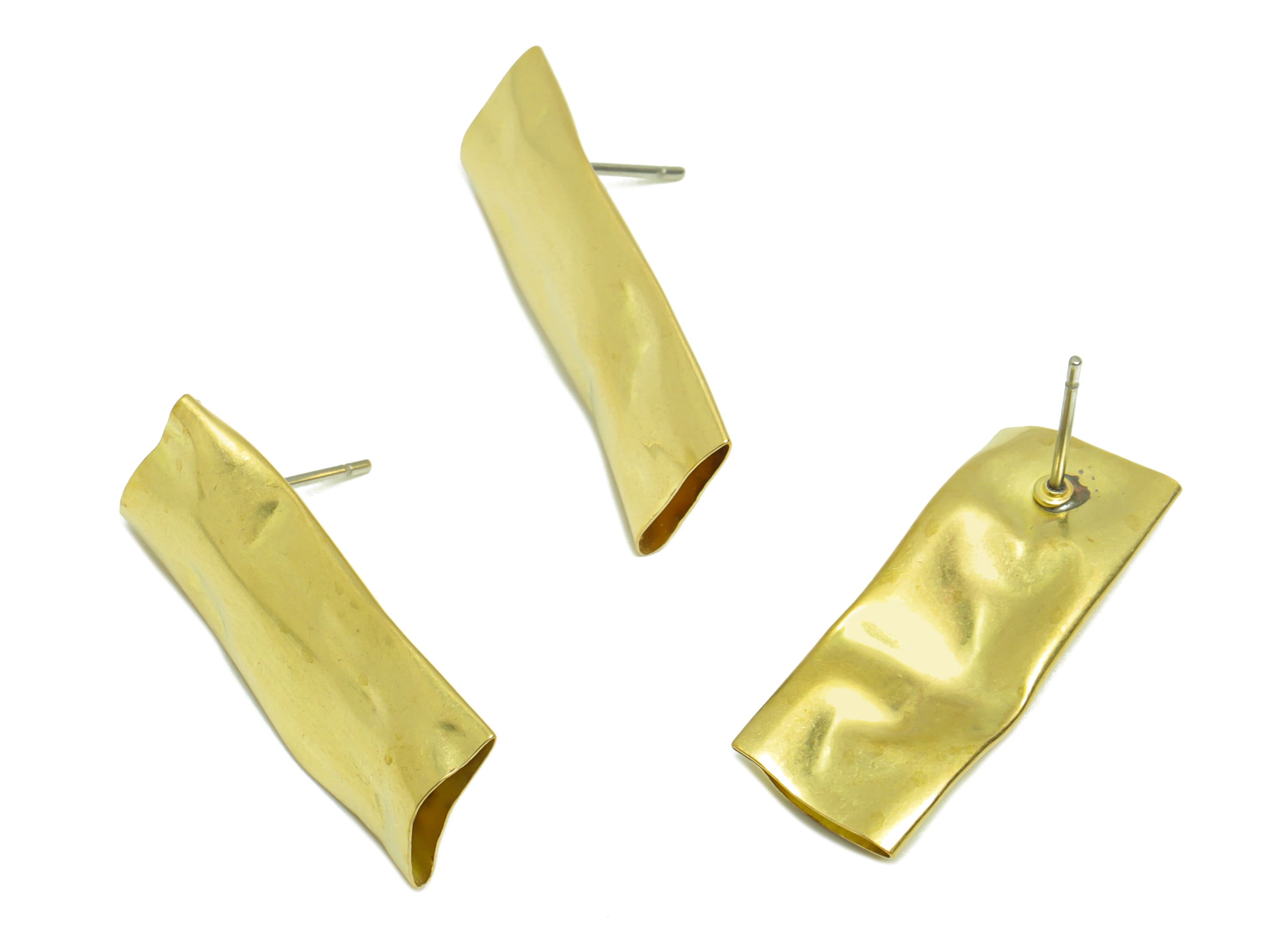Brass Rectangle Earrings Stud - Raw Brass Depression Earring Post - Rectangle Earring Post -Hammered Tube Bar Earring - 29.9x11x2mm - PP8892 - DOMEDBAZAAR
