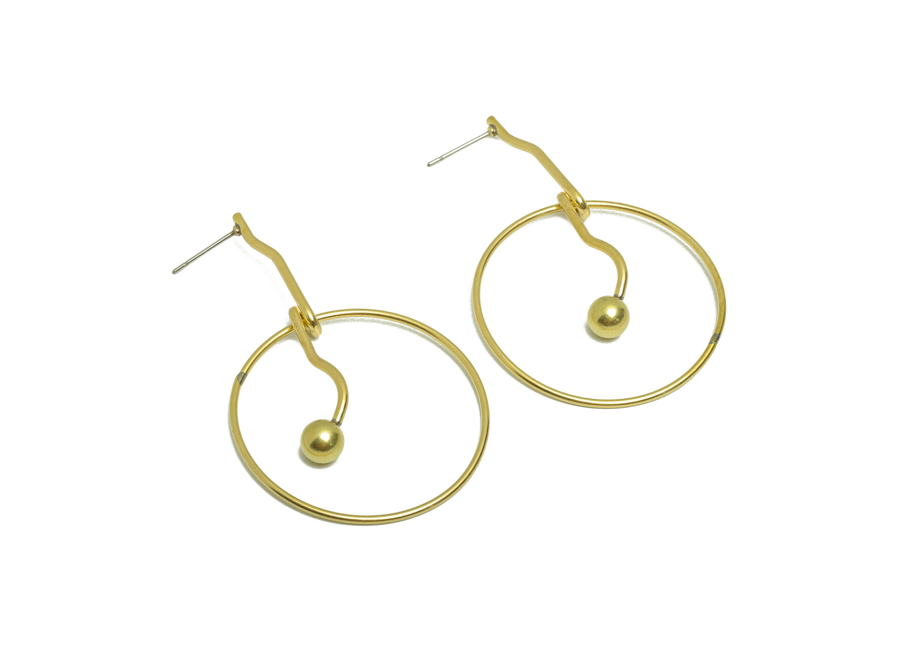 Brass Wire Ball Earring - Brass Round Wires Earring Post - Twine Wires Stud - Geometry Pangle Hoop Earring Post - 57.72x35.78x1.18mm- PP8853 - DOMEDBAZAAR