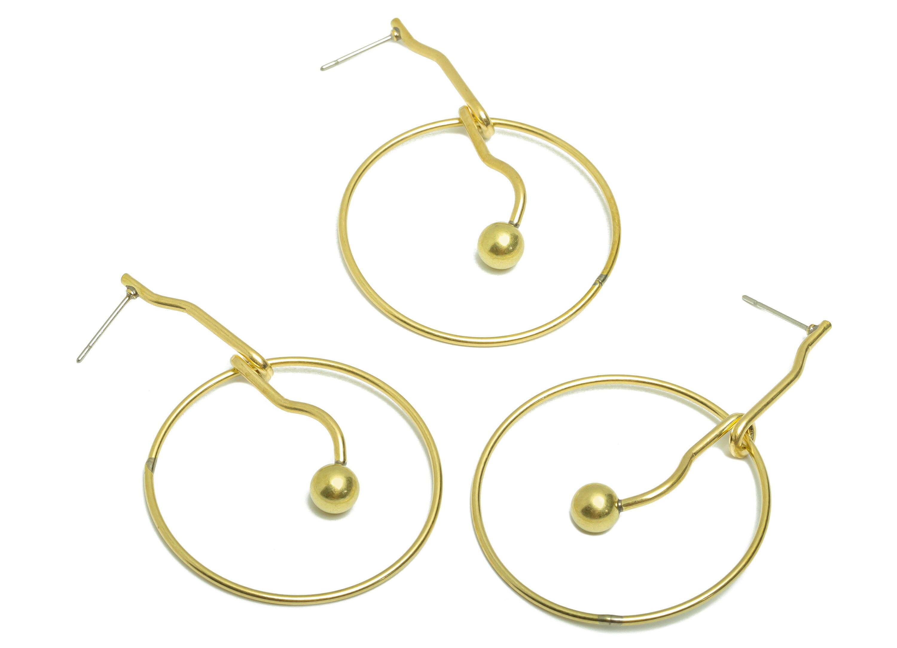 Brass Wire Ball Earring - Brass Round Wires Earring Post - Twine Wires Stud - Geometry Pangle Hoop Earring Post - 57.72x35.78x1.18mm- PP8853 - DOMEDBAZAAR