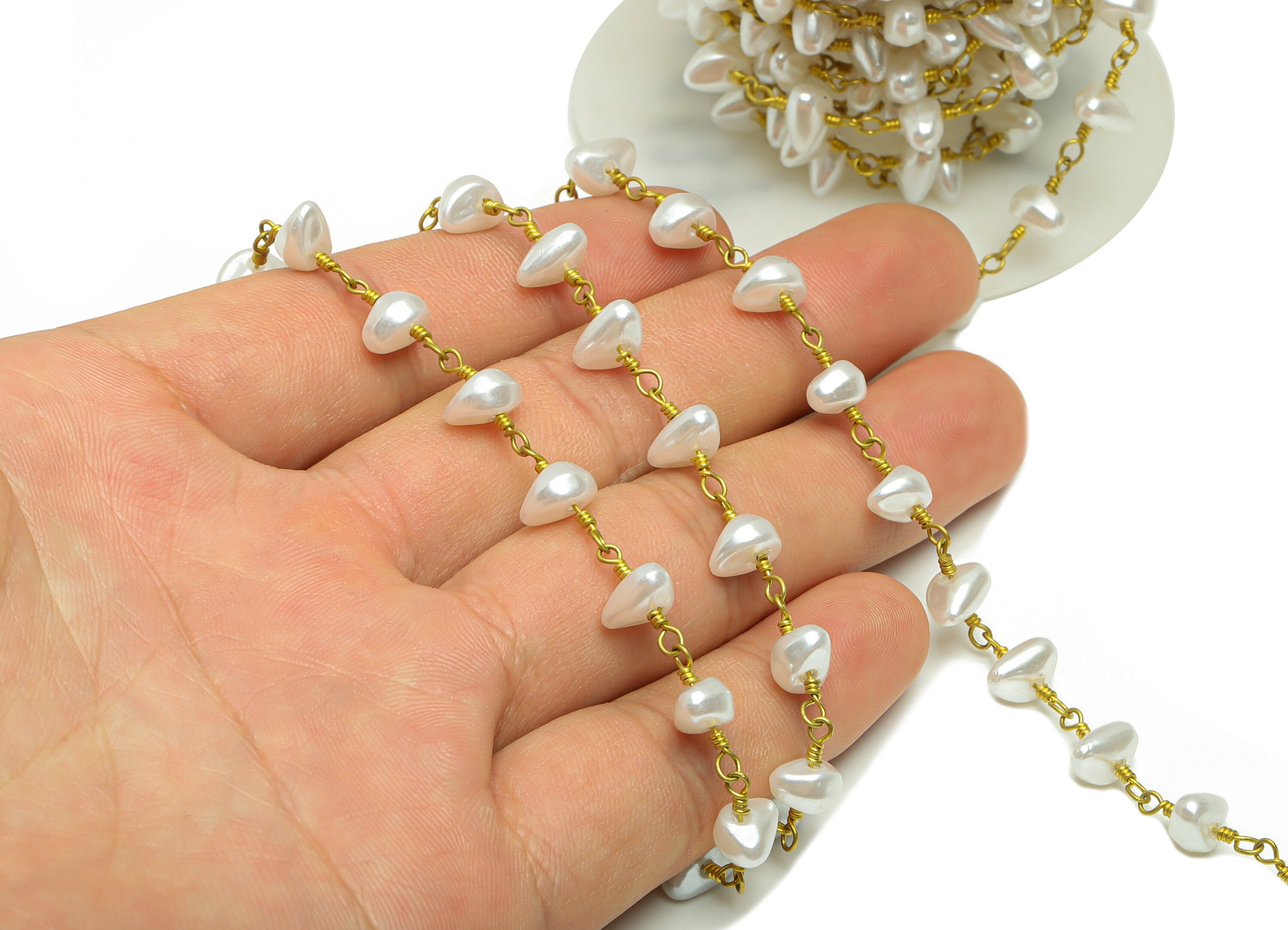 Brass Pearl Chain - Raw Brass Pearl Satellite Chain - Brass Handmade Pearl Chain - Necklace Chain - Jeweler Making - 13.4x8.2x5.7mm - PP8637 - DOMEDBAZAAR
