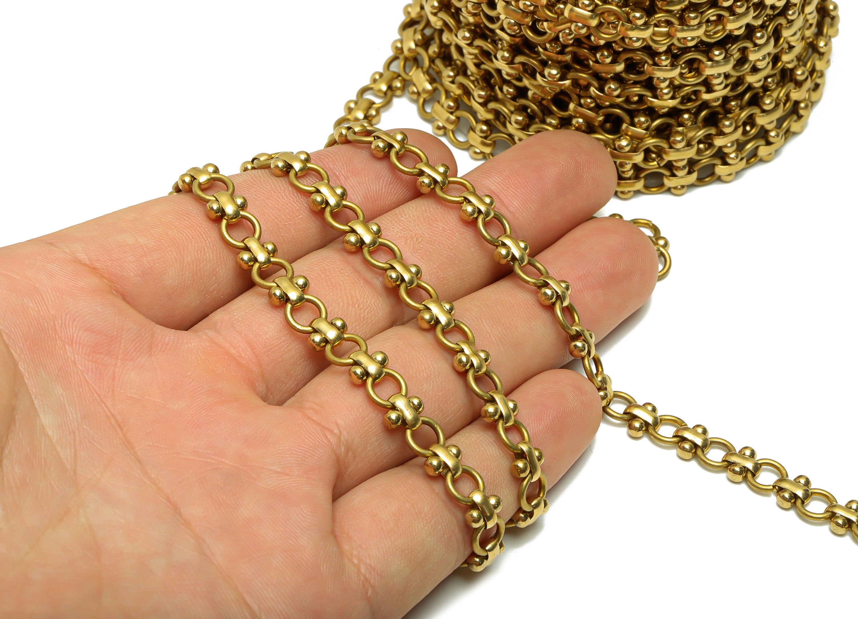 6.8 Gold Handmade Chain - Raw Brass Oval Link Chain - Brass Handmade Link Chain - Brass Barbell Chain - Jeweler Making - 10x6x2mm- PP8642 - DOMEDBAZAAR