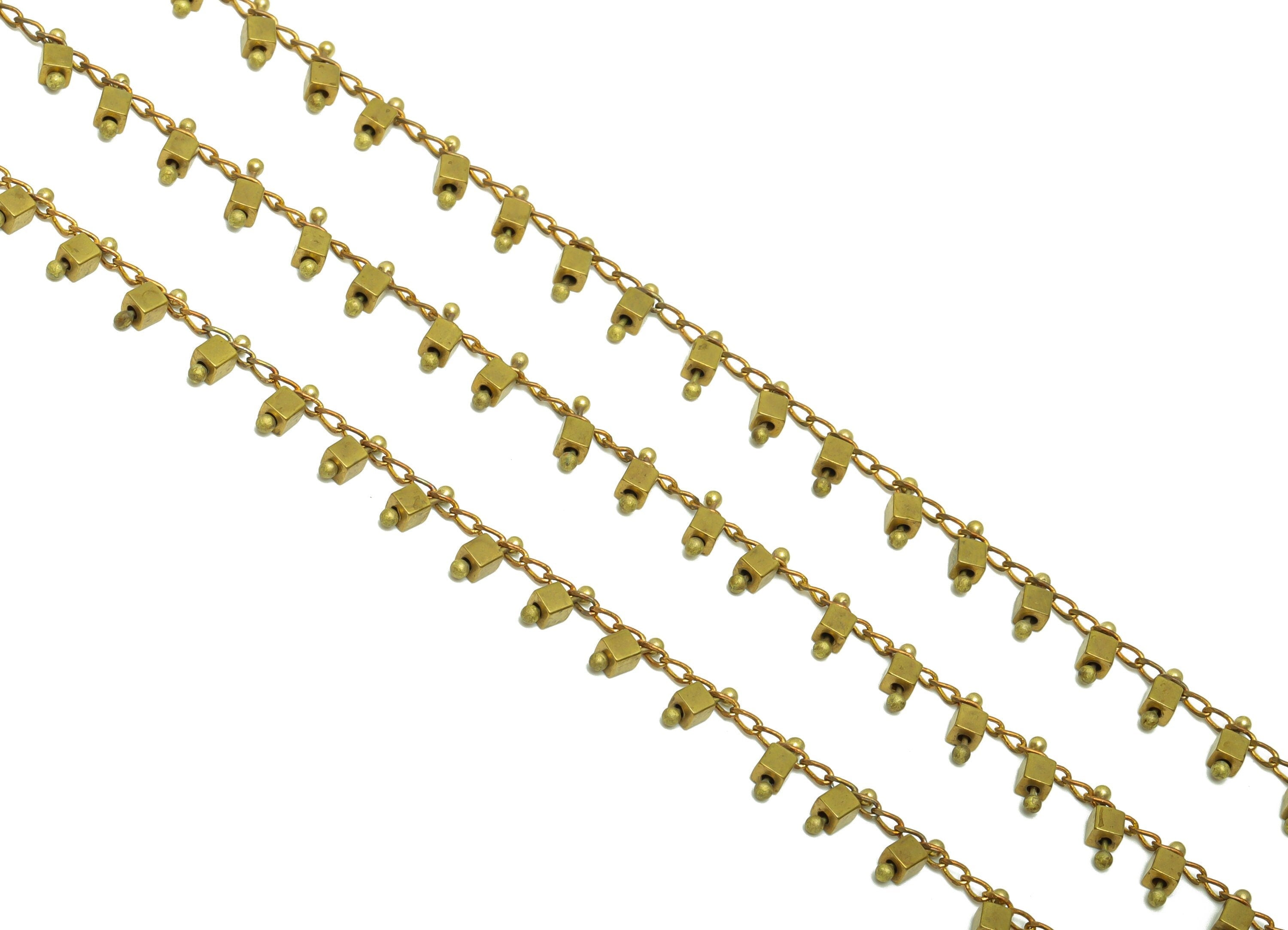 Cube Satellite Cable Chain - Raw Brass Cube Beaded Chain - Brass Mini Chunky Chain- Bracelet Chain - Jeweler Making - 2.47x6.74x2mm - PP8636 - DOMEDBAZAAR