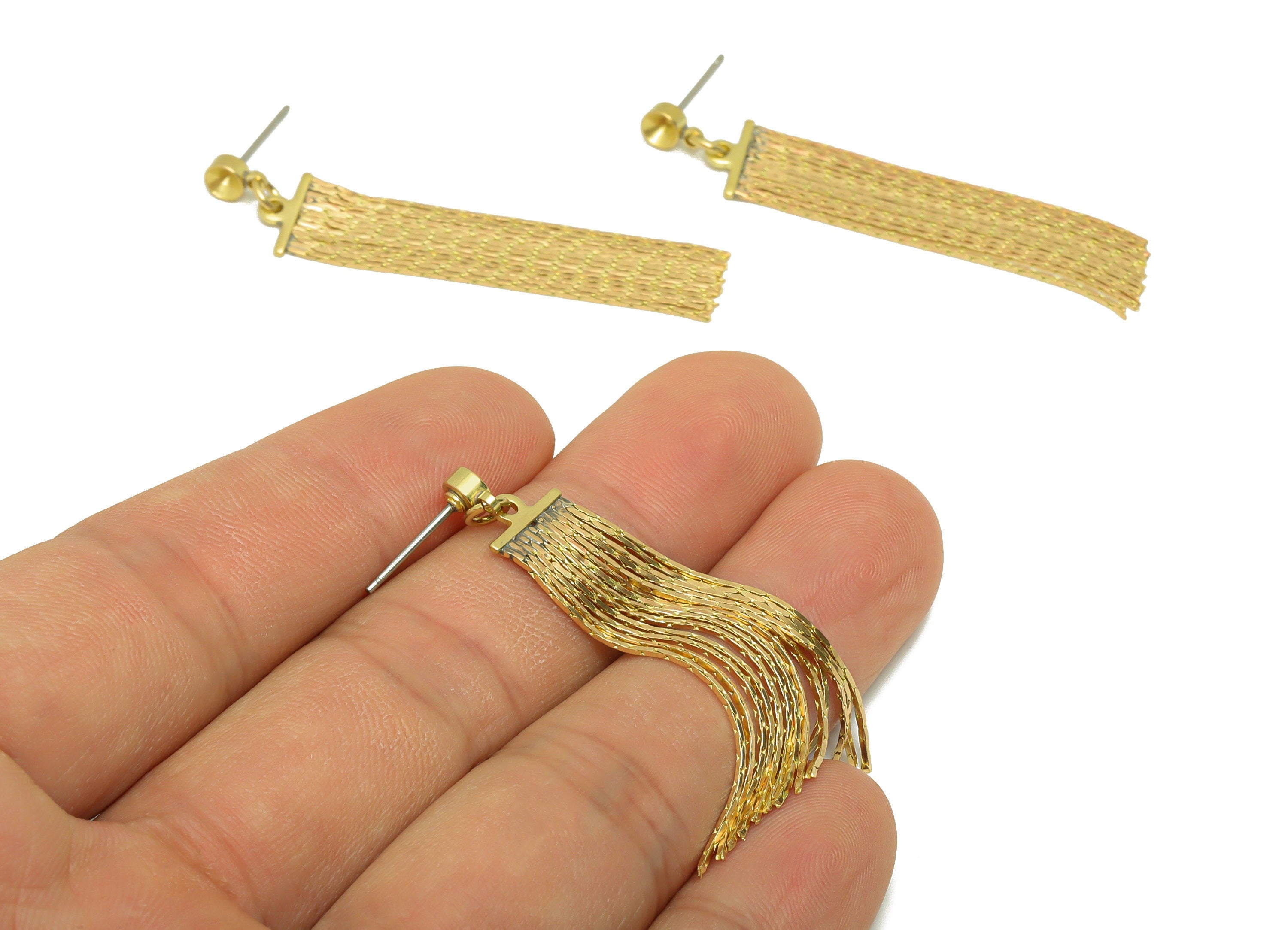 Brass Tassel Chain Earring - Brass Tassel Chain Earring Post - Brass Tassel Earring Stud For Diamond - Brass Tassel Post - 46x9x1mm- PP8900 - DOMEDBAZAAR