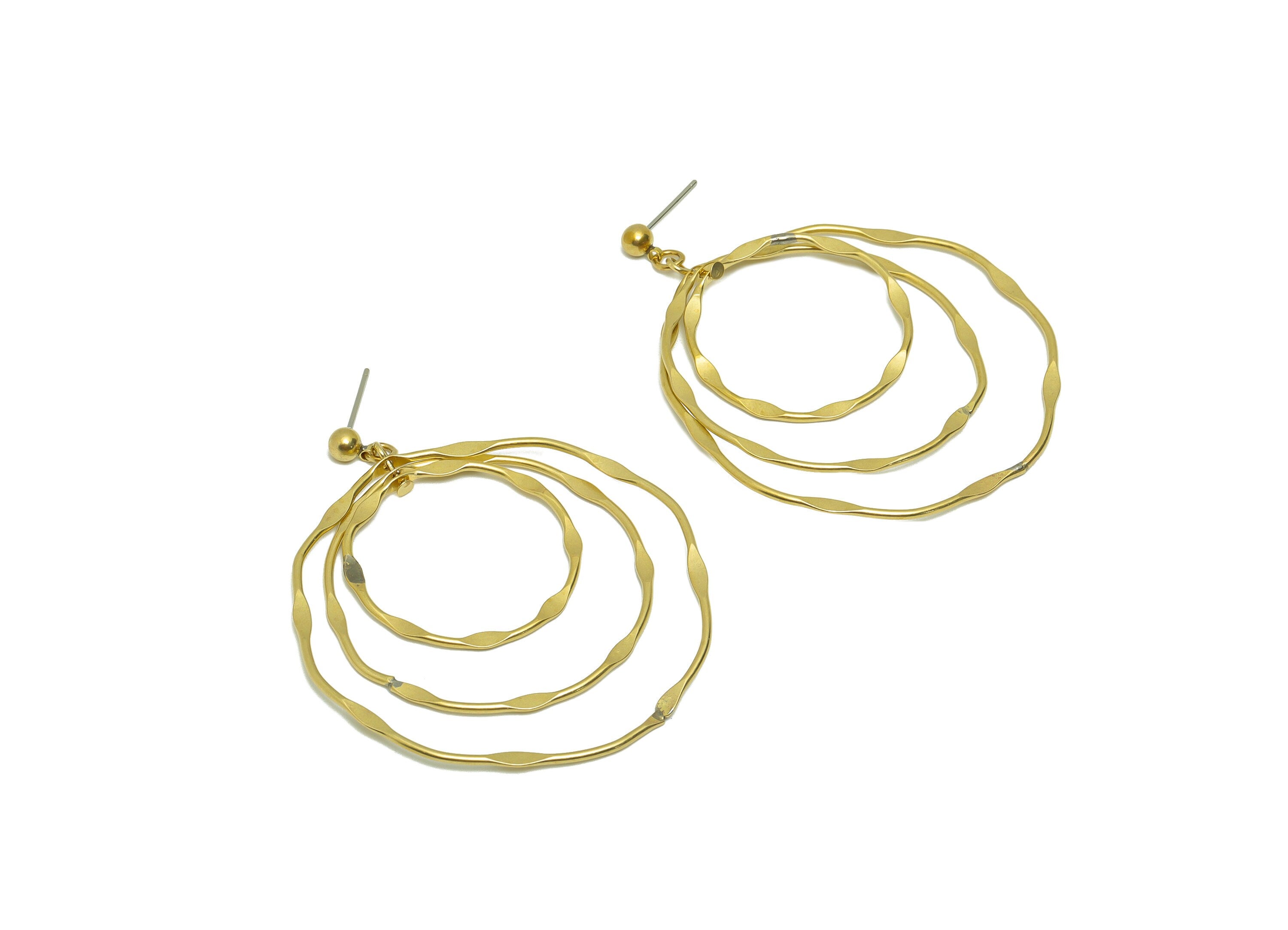 Brass Hammered Round Earring - Brass Collar Circle Earring Post - Brass Hammered Earring Stud - Brass Dimensional Post - 56x47x1mm- PP8896 - DOMEDBAZAAR