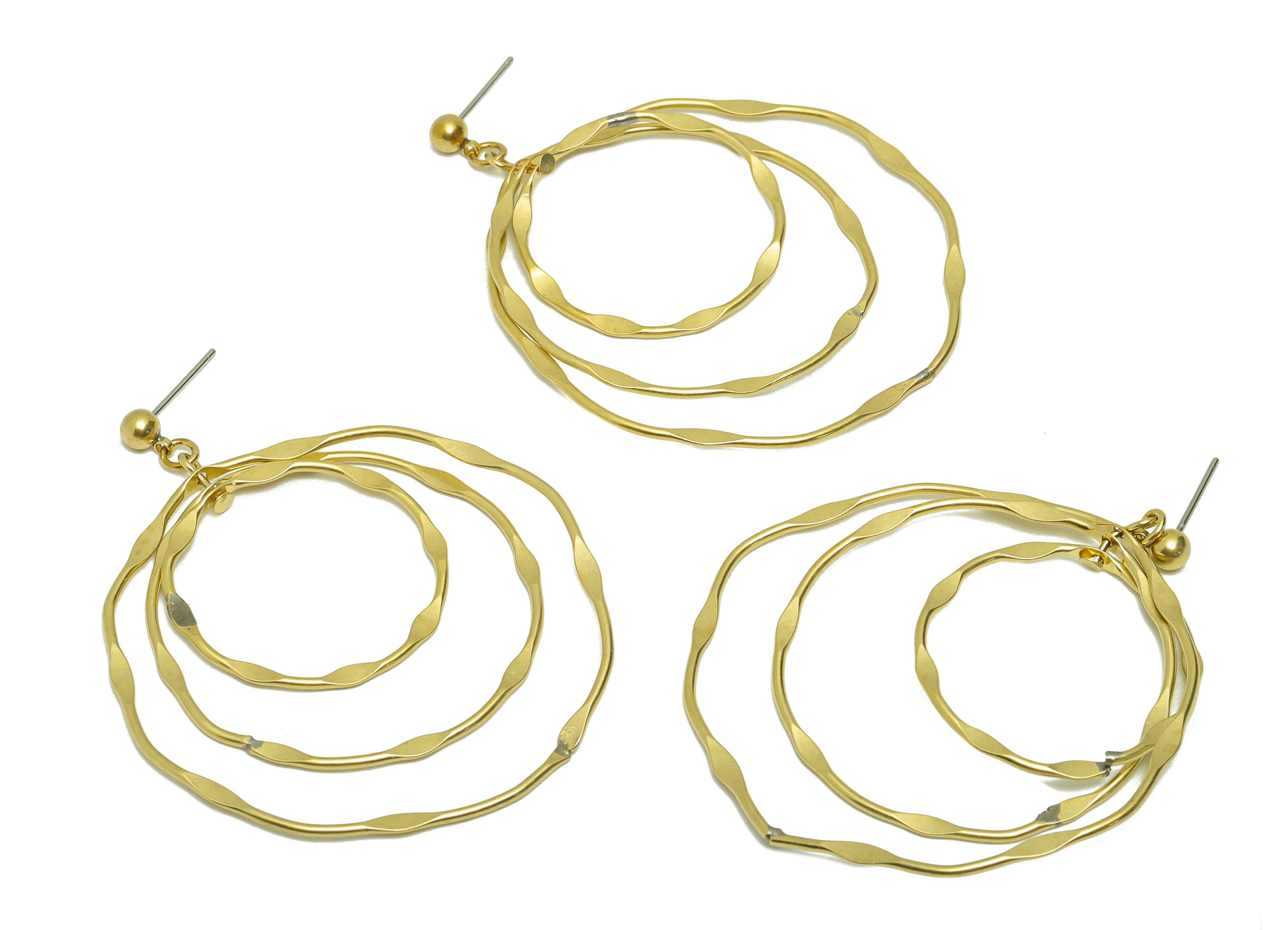 Brass Hammered Round Earring - Brass Collar Circle Earring Post - Brass Hammered Earring Stud - Brass Dimensional Post - 56x47x1mm- PP8896 - DOMEDBAZAAR