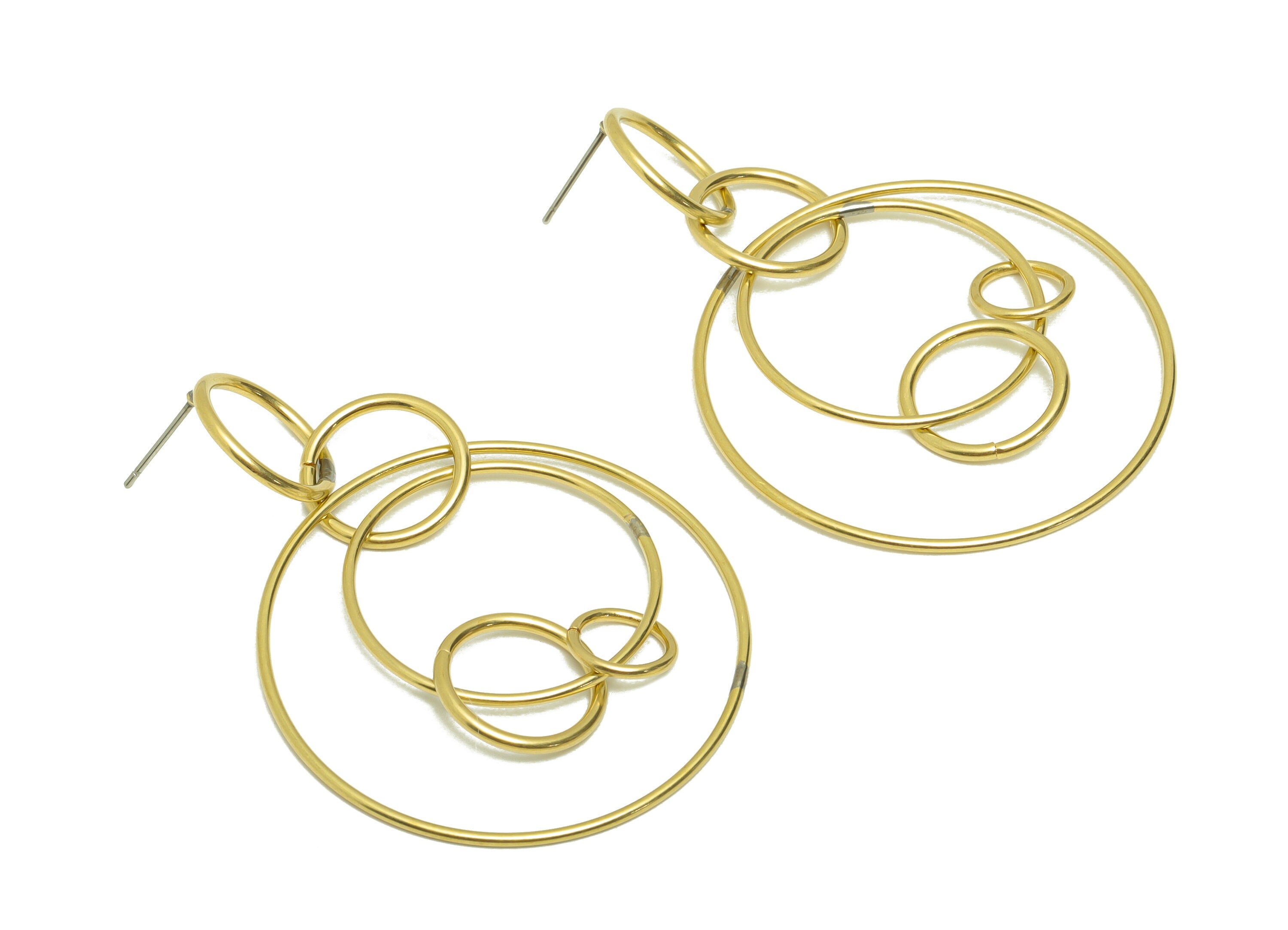 Brass Round Dangle Earring Post - Brass Circle Earring Stud - Brass Ring Charms - Geometry Link Earring Post - 60.05x42.45x1.20mm- PP8894 - DOMEDBAZAAR