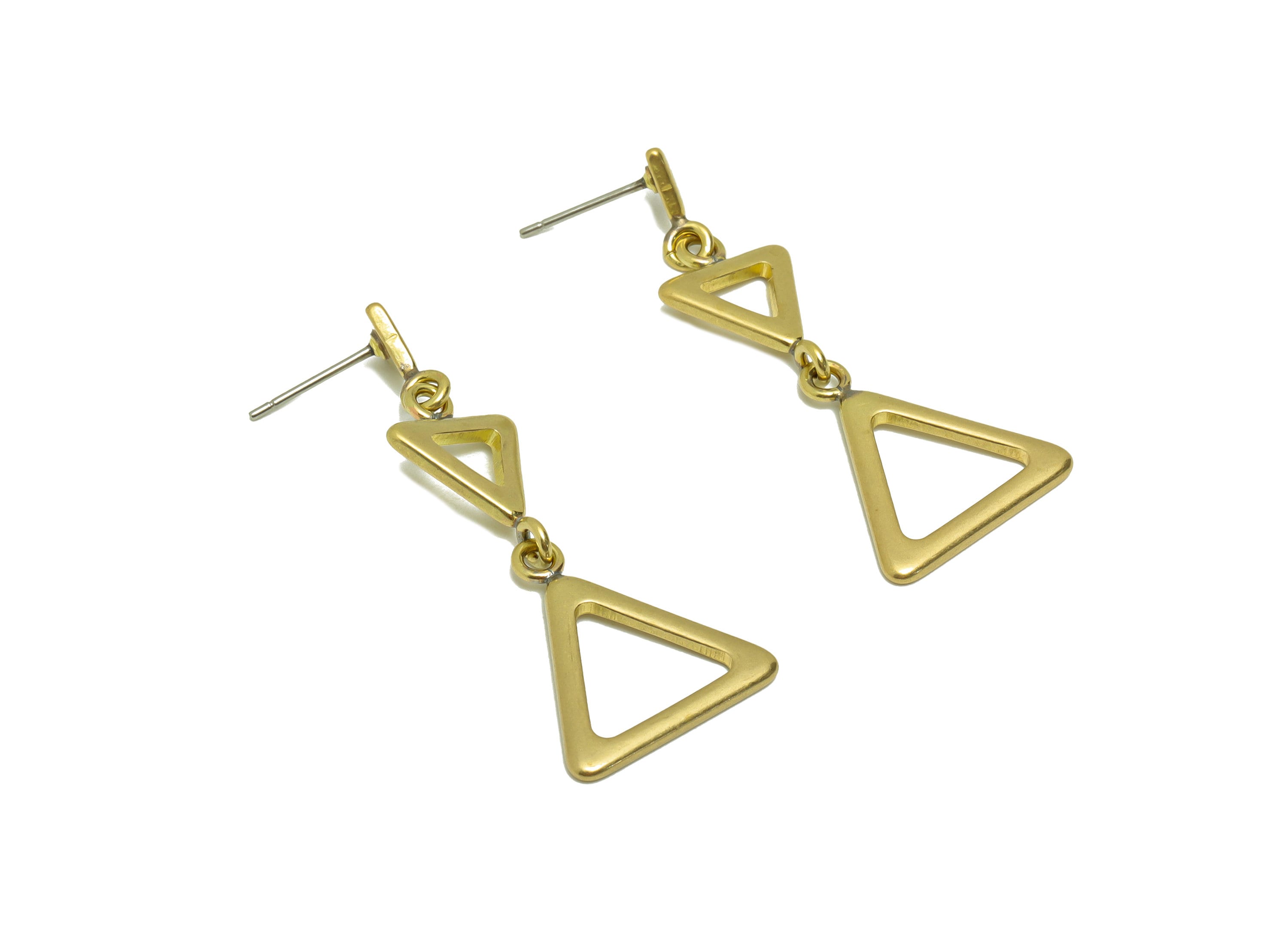 Triangle Dangle Earring Post - Brass Triangle Link Earring Stud - Triangle Tassel Earring Post - Geometry Earring Post - 34.6x17x1mm- PP8876 - DOMEDBAZAAR
