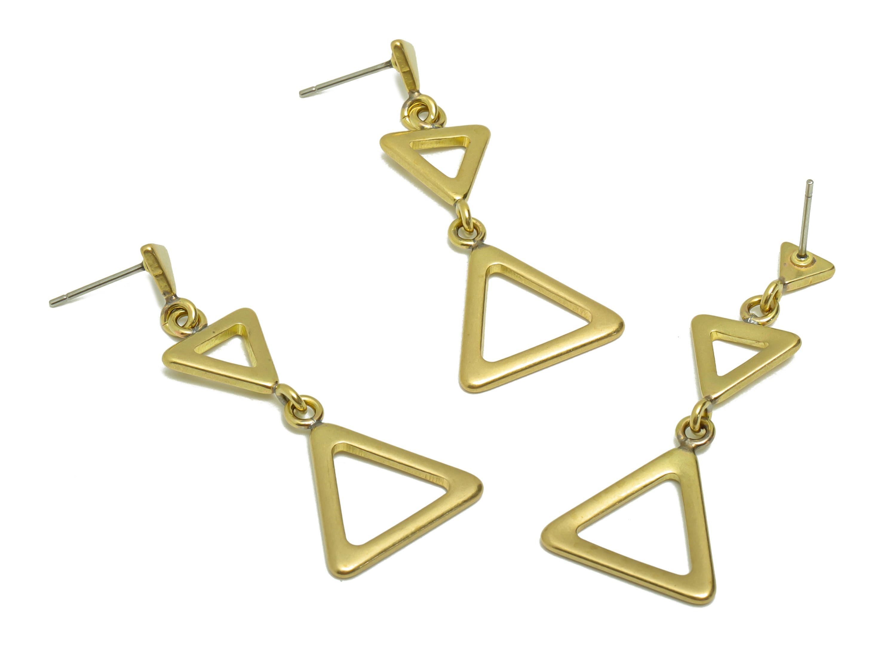 Triangle Dangle Earring Post - Brass Triangle Link Earring Stud - Triangle Tassel Earring Post - Geometry Earring Post - 34.6x17x1mm- PP8876 - DOMEDBAZAAR