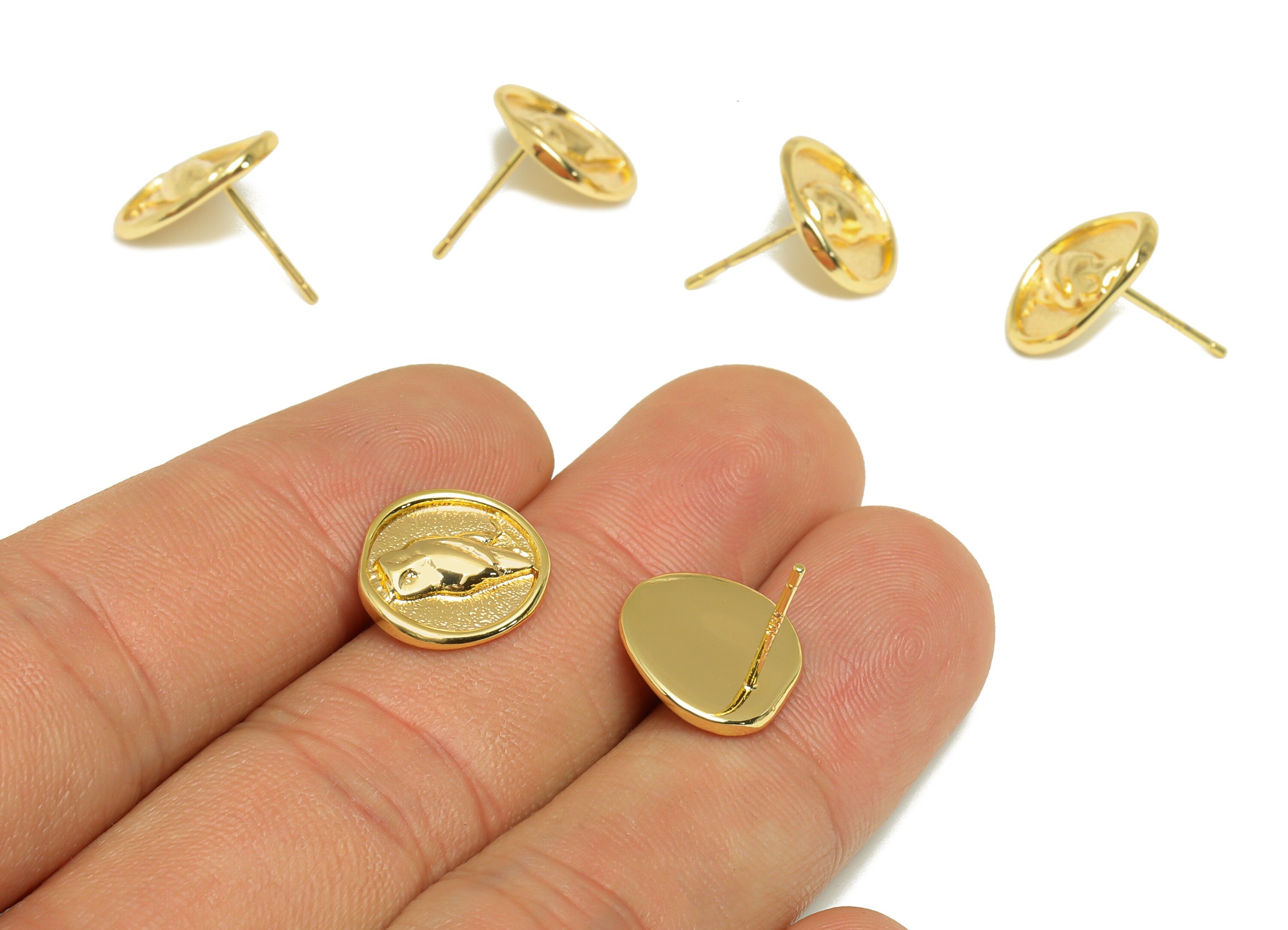 Brass Hoot Owl Earring Stud - Brass Owl Earring Post - 18K Real Gold Plated Brass - Jewelry Supplies - 13.94x12.6x2.2mm - RGP2354B - DOMEDBAZAAR