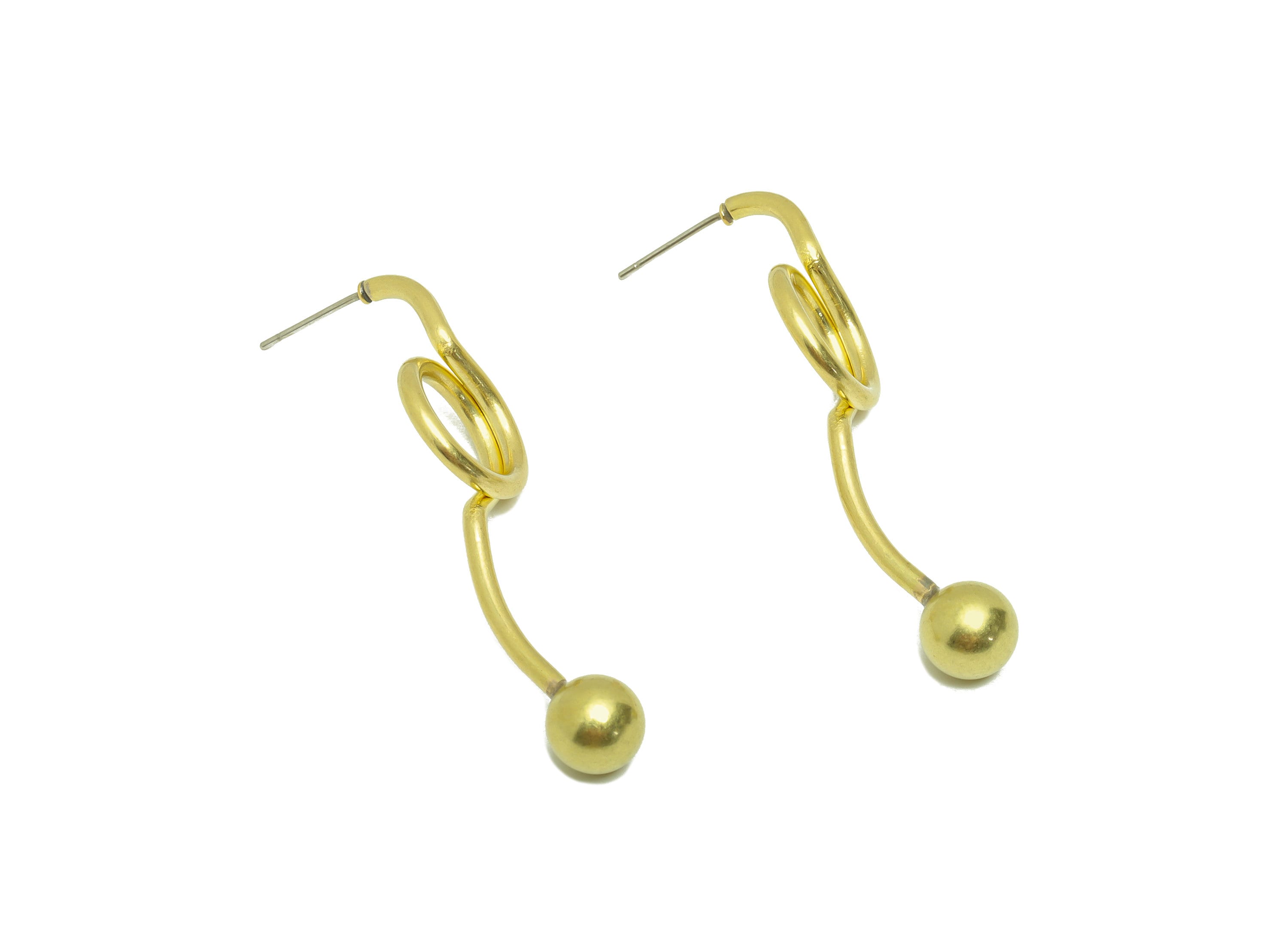 Brass Wire Ball Earring Post - Brass Twine Round Earring Stud - Brass Ball Charms - Geometry Twine Earring Post - 50.05x14.42x2.03mm- PP8873 - DOMEDBAZAAR