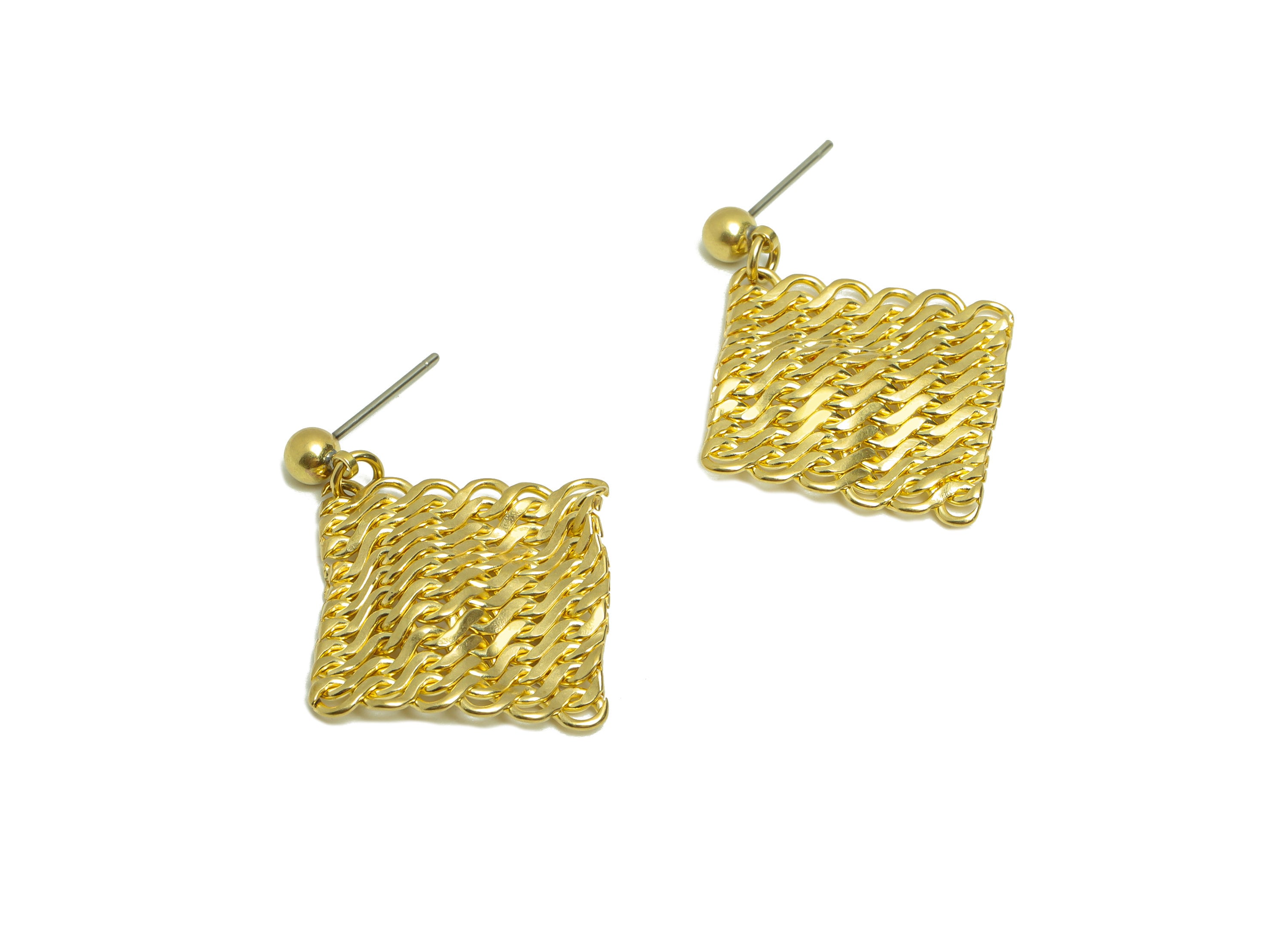 Brass Mesh Square Earring Post - Brass Mesh Square Earring Stud - Brass Wavy Geometry Charms - Weave Square Earring Post - 25x19x2mm- PP8848 - DOMEDBAZAAR