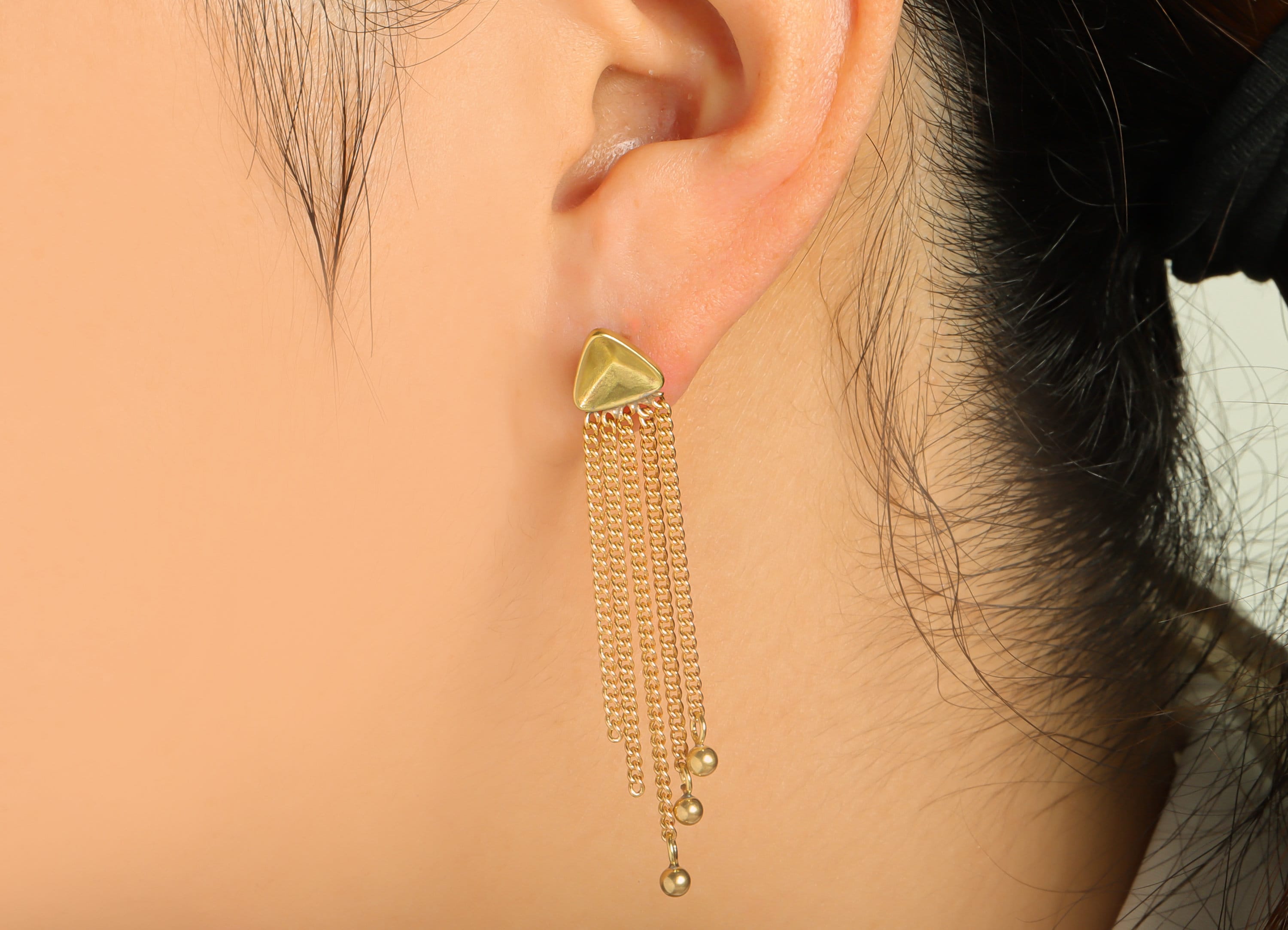 Triangle Tassel Chain Earring Post - Brass Tassel Earring Stud - Hang Chain Ball Stud - Triangle Tassel Stud for Diamond - 51x8x1mm- PP8899 - DOMEDBAZAAR
