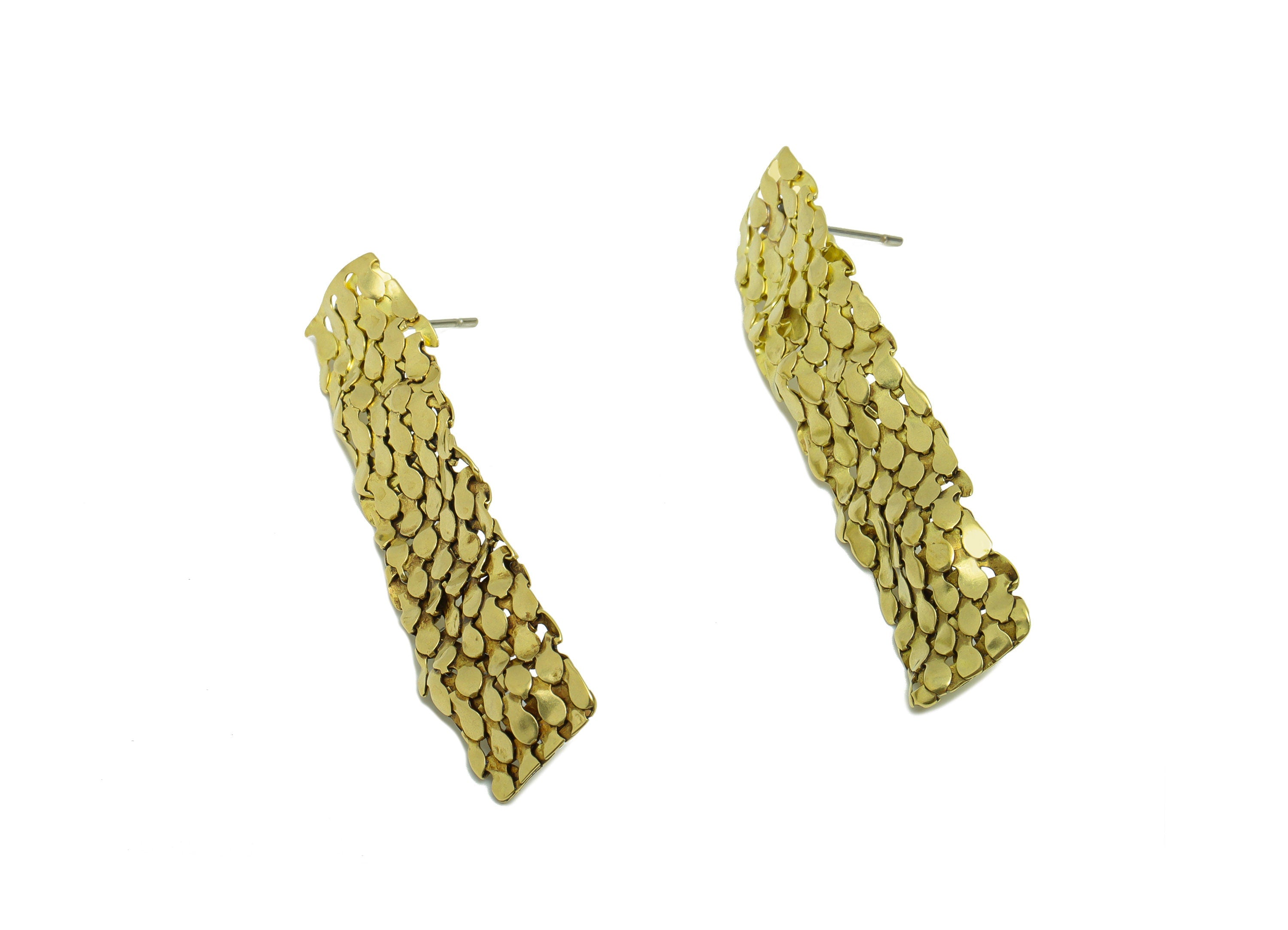 Brass Drop Mesh Earring Post - Brass Scales Wavy Earring Stud - Brass Rectangle Mesh Earring Post - Geometry Earring Post -47x12x1mm -PP8897 - DOMEDBAZAAR