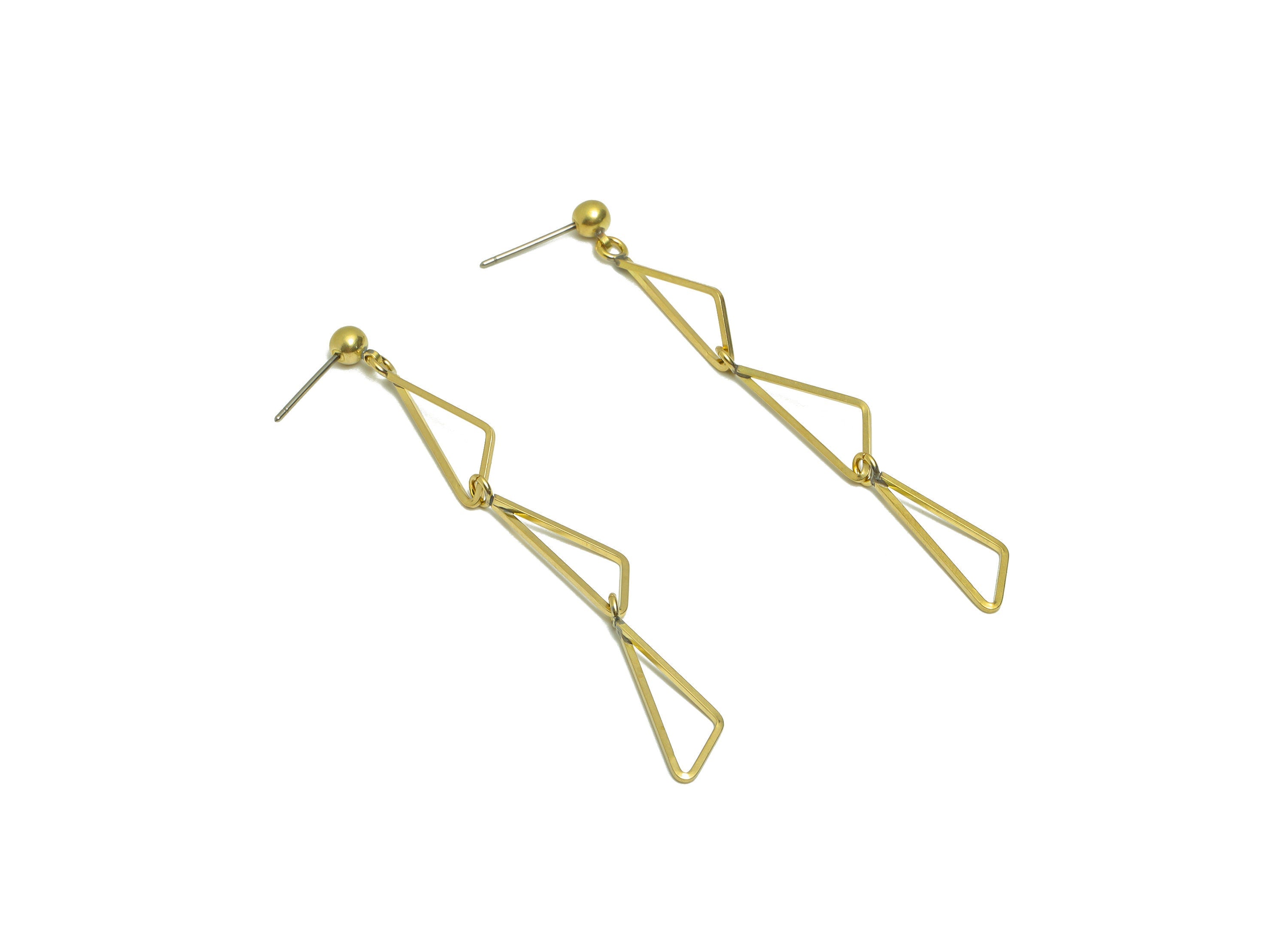 Brass Triangle Dangle Earring Post - Brass Tassel Earring Stud - Brass Triangle link Earring Post - Geometry Earring Post - 63x6x1mm -PP8855 - DOMEDBAZAAR