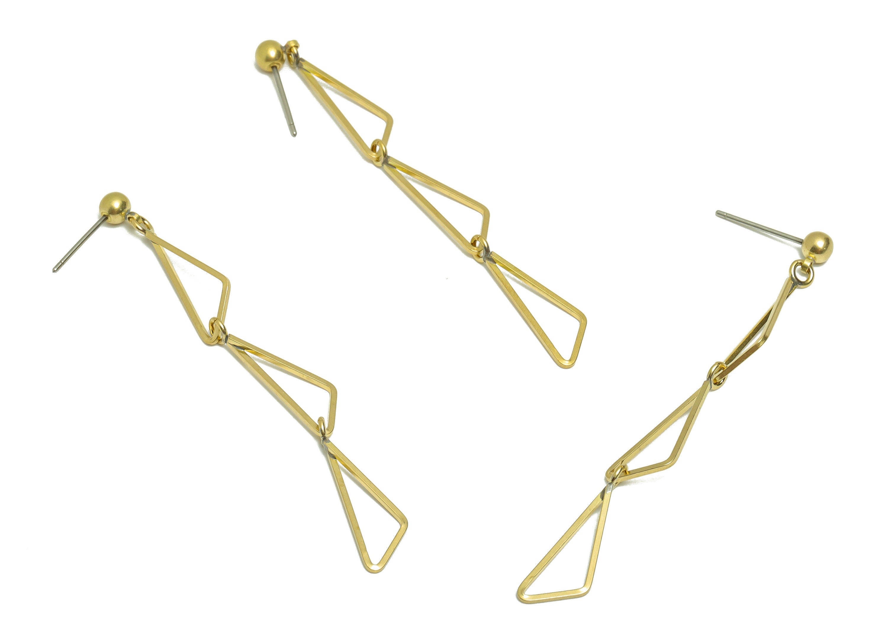 Brass Triangle Dangle Earring Post - Brass Tassel Earring Stud - Brass Triangle link Earring Post - Geometry Earring Post - 63x6x1mm -PP8855 - DOMEDBAZAAR