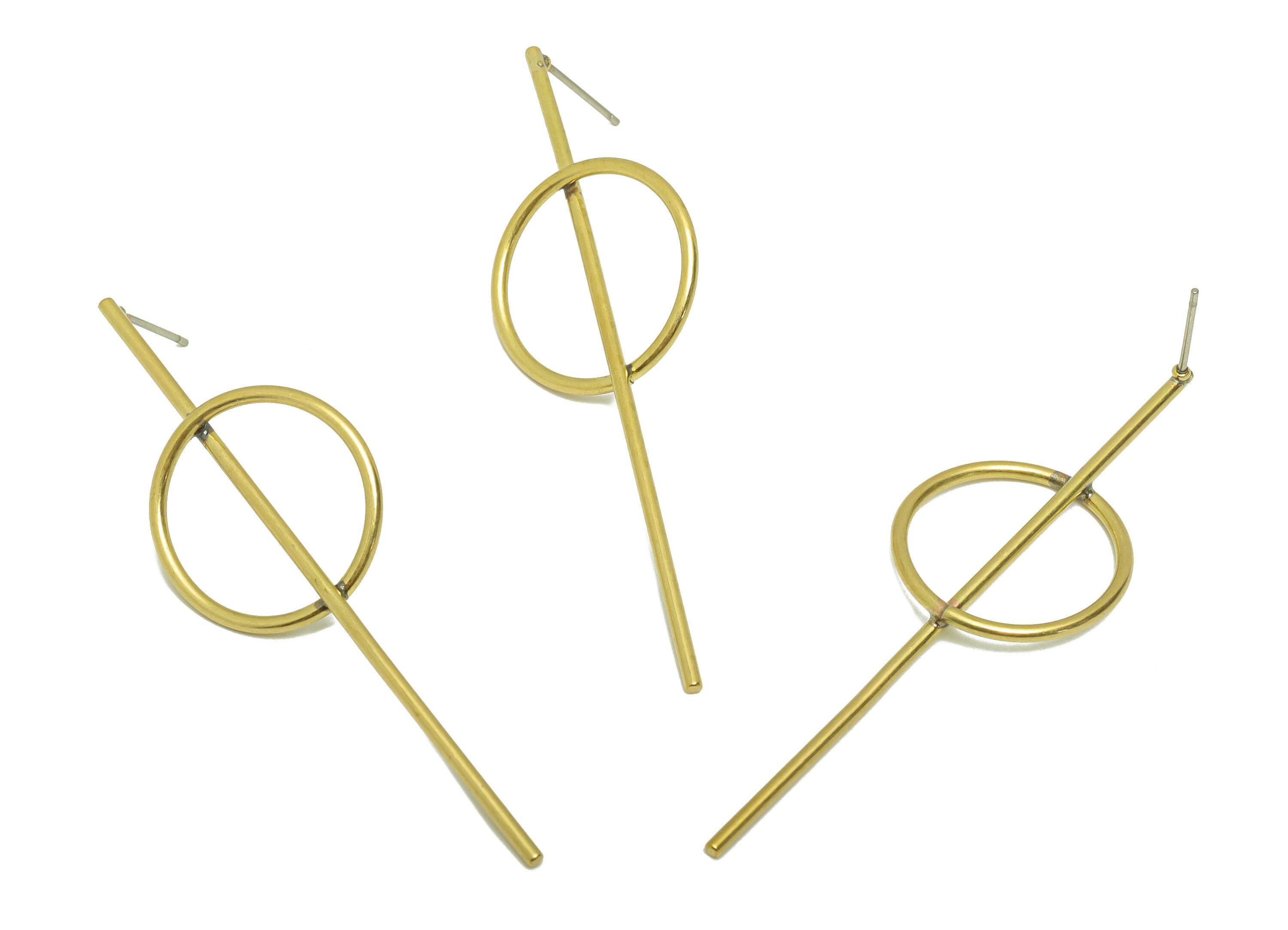 Brass Stick Wire Earring Post - Brass Bar Round Earring Stud - Brass Circle Earring Post - Geometry Earring Post - 62.44x19.85x1.4mm -PP8866 - DOMEDBAZAAR