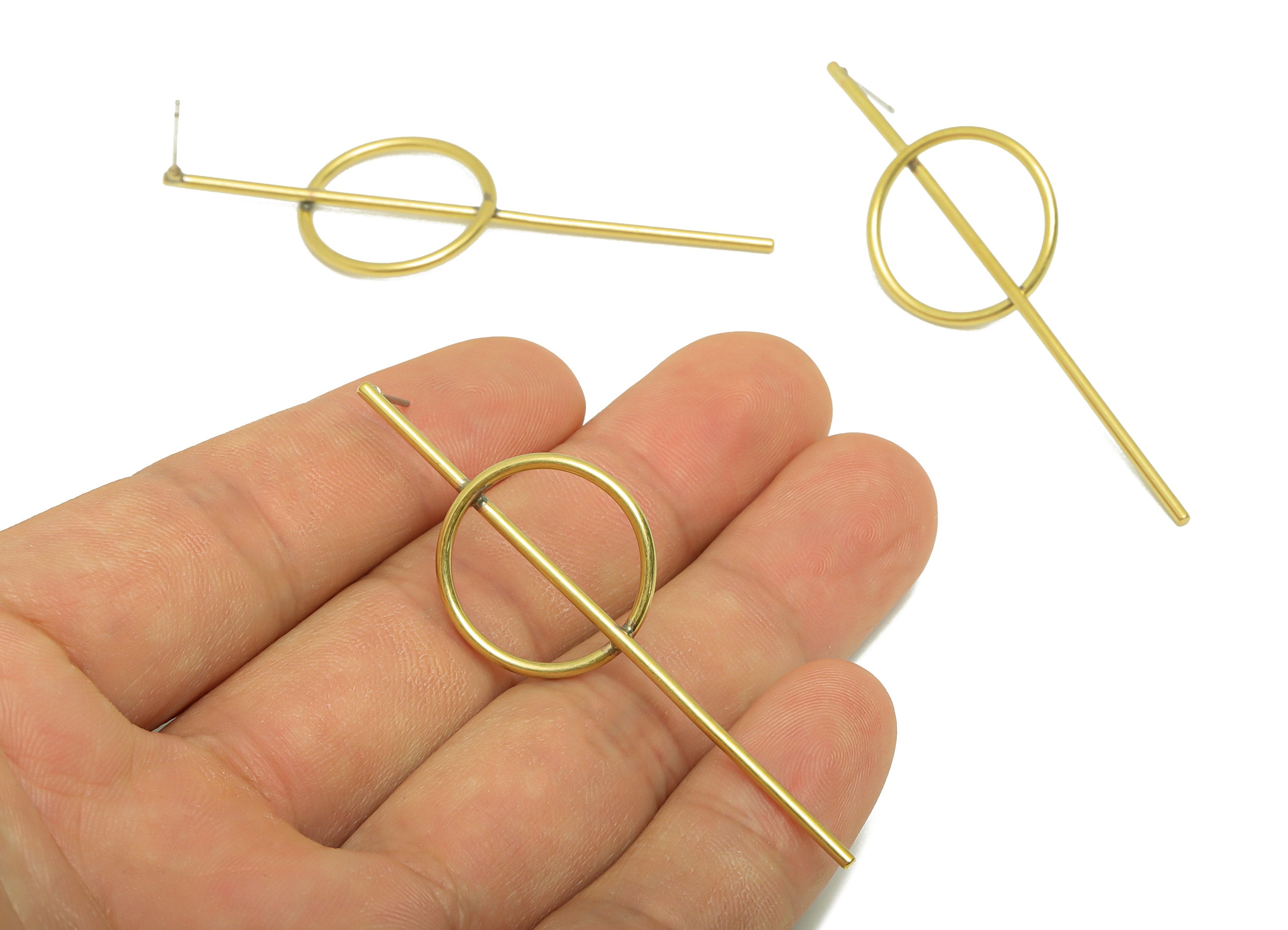 Brass Stick Wire Earring Post - Brass Bar Round Earring Stud - Brass Circle Earring Post - Geometry Earring Post - 62.44x19.85x1.4mm -PP8866 - DOMEDBAZAAR