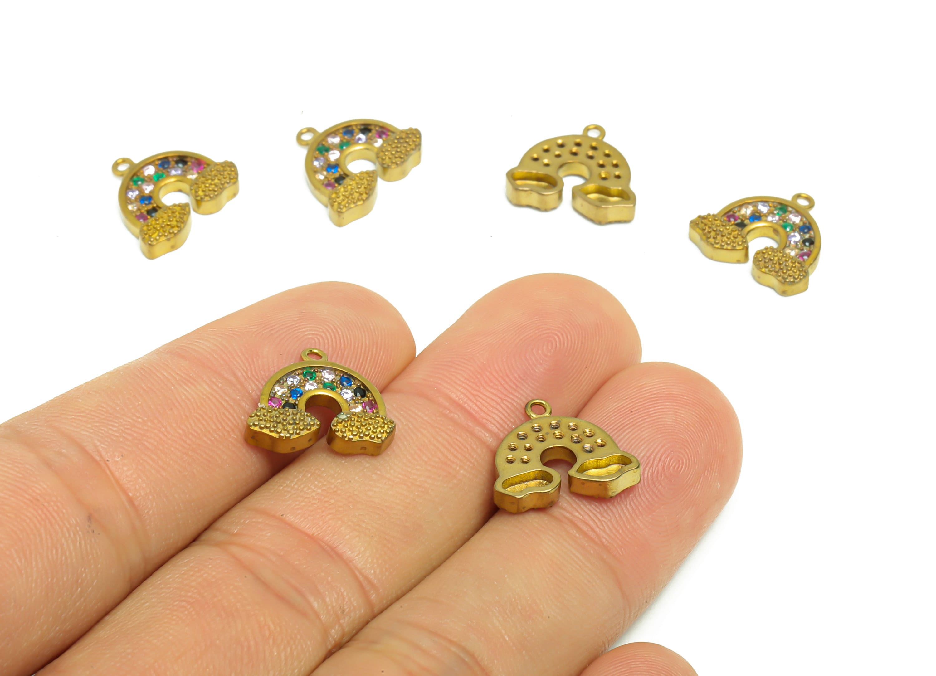 Brass Cloud Earring Charm - Raw Brass Rainbow Zircon Pendant - Cloud Cubic Zircon Raw Brass - jewelry supplies - 12.8x14.14x2.85mm- PP8965 - DOMEDBAZAAR