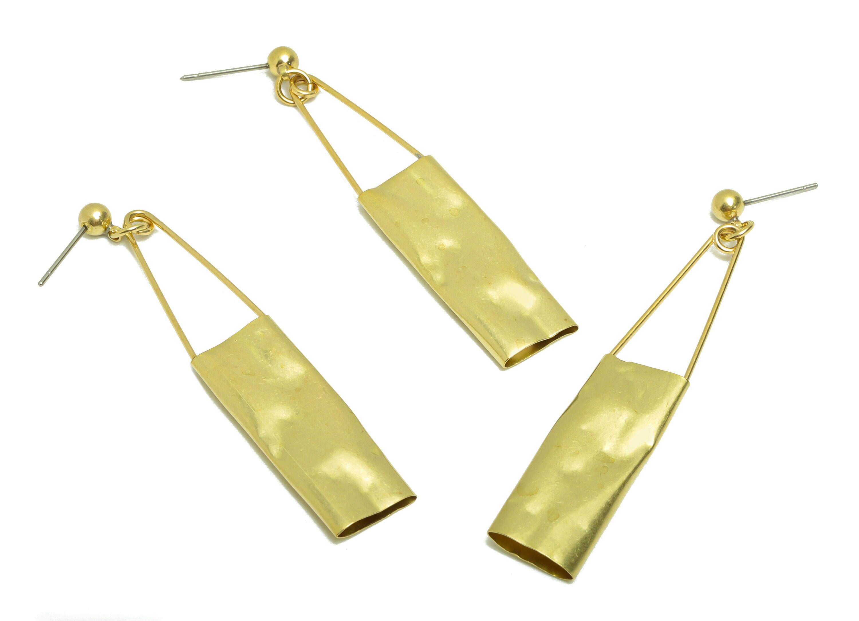 Hammered Tube Dangle Earring - Brass Lock Earring Stud - Hammered Lock Earring Post -Rectangle Earring Post - 66.98x11.38x2.87mm -PP8846 - DOMEDBAZAAR
