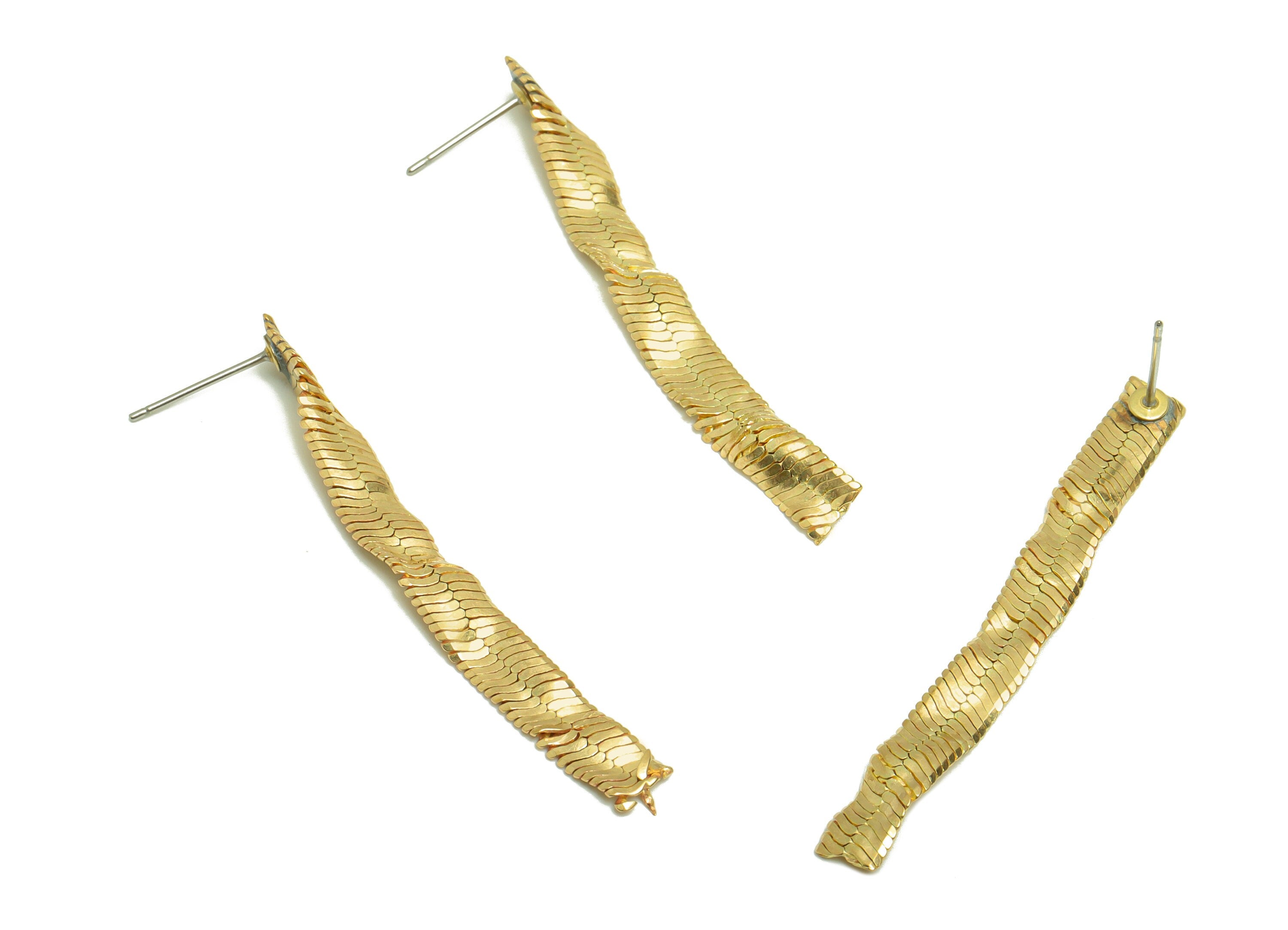 Brass Mesh Earring Post - Brass Wavy Tassel Earring Stud - Brass Hammered Mesh Earring Post -Brass Wire Earring Post - 49.1x5x1.4mm -PP8864 - DOMEDBAZAAR