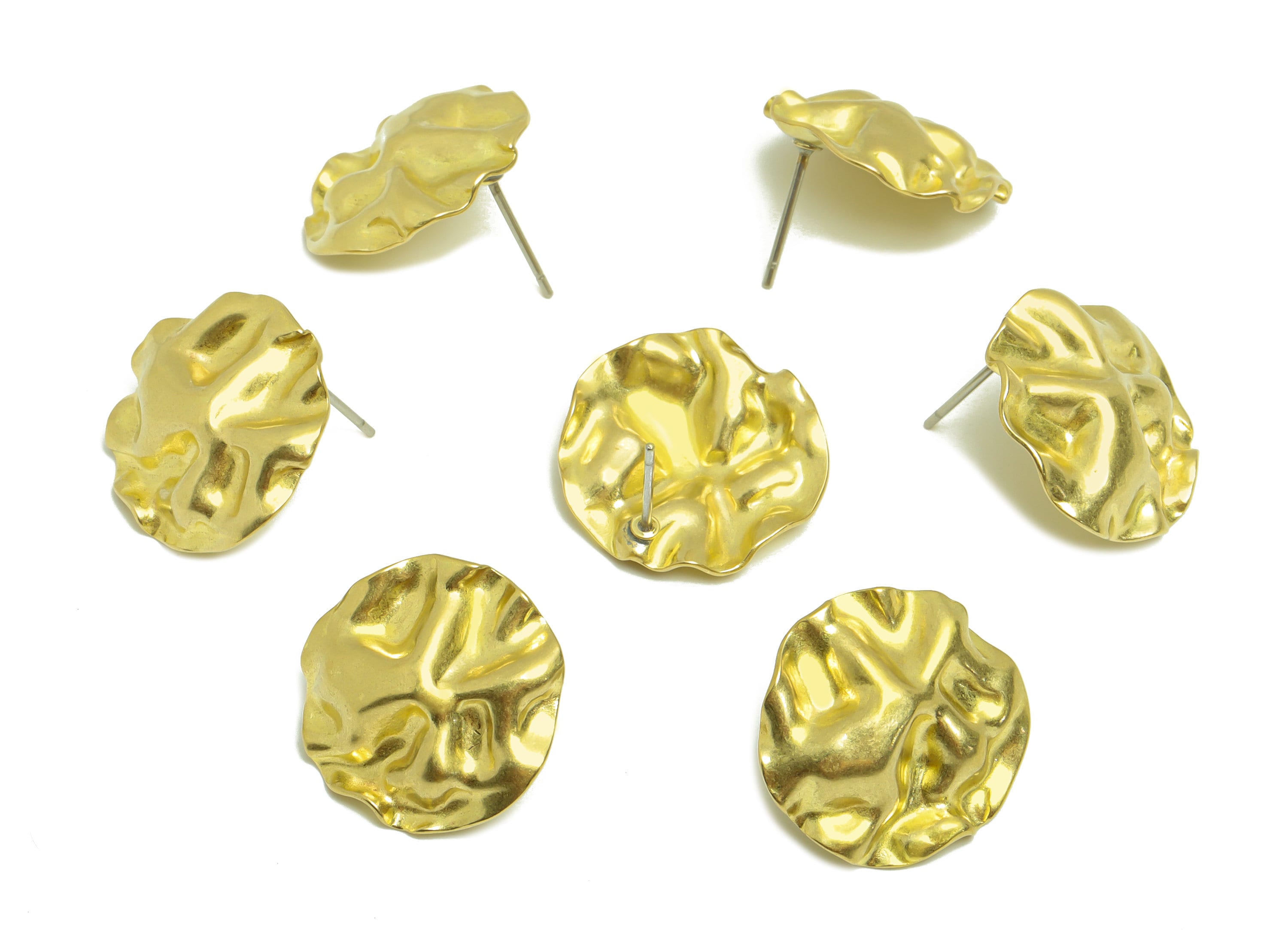 Hammered Round Earring Post - Brass Wavy Circle Earring Stud - Brass Hammered Earring Post - Irregular Earring Post - 18x18x1.69mm -PP8871 - DOMEDBAZAAR