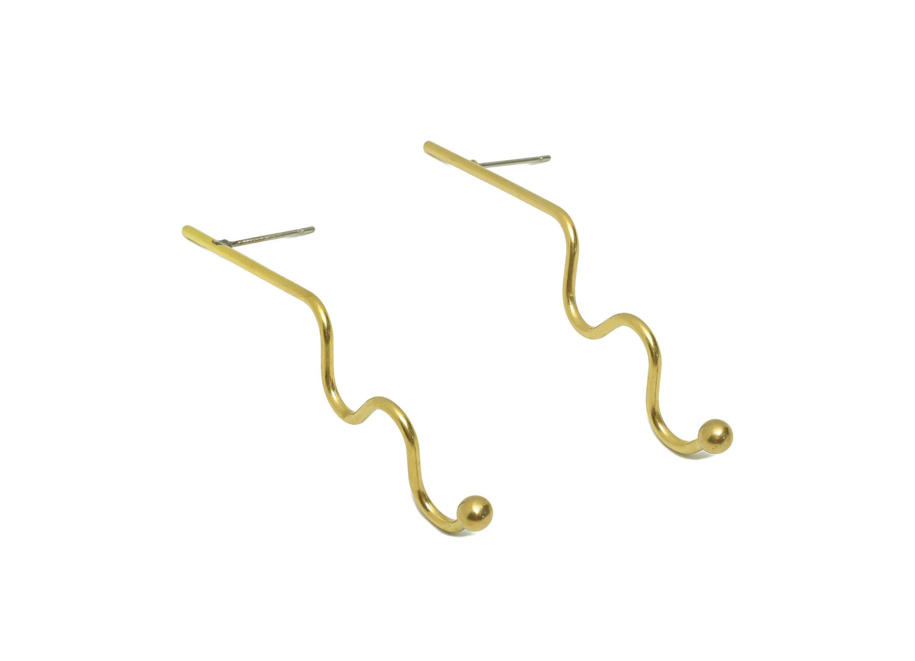 Brass Wire Earring Post - Brass Bent Wire Ball Earring Stud - Brass Wavy Line Earring Post - Bent Stick Earring Post - 58x11x1.51mm -PP8875 - DOMEDBAZAAR