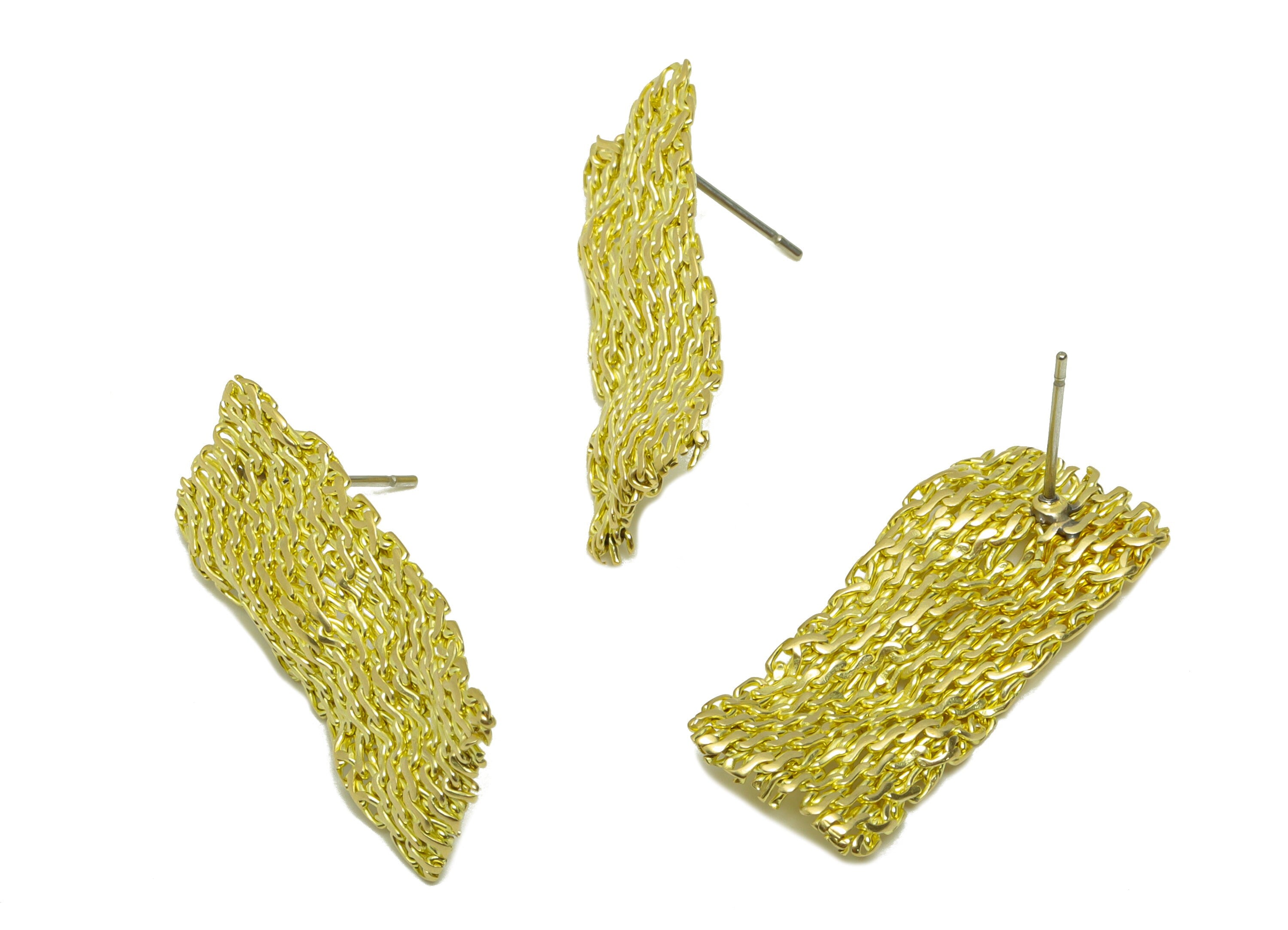 Brass Mesh Earring Post - Brass Hammered Mesh Earring Stud - Wavy Weave Mesh Earring Post - Rectangle Earring Post - 29.53x13x1.84mm -PP8845 - DOMEDBAZAAR