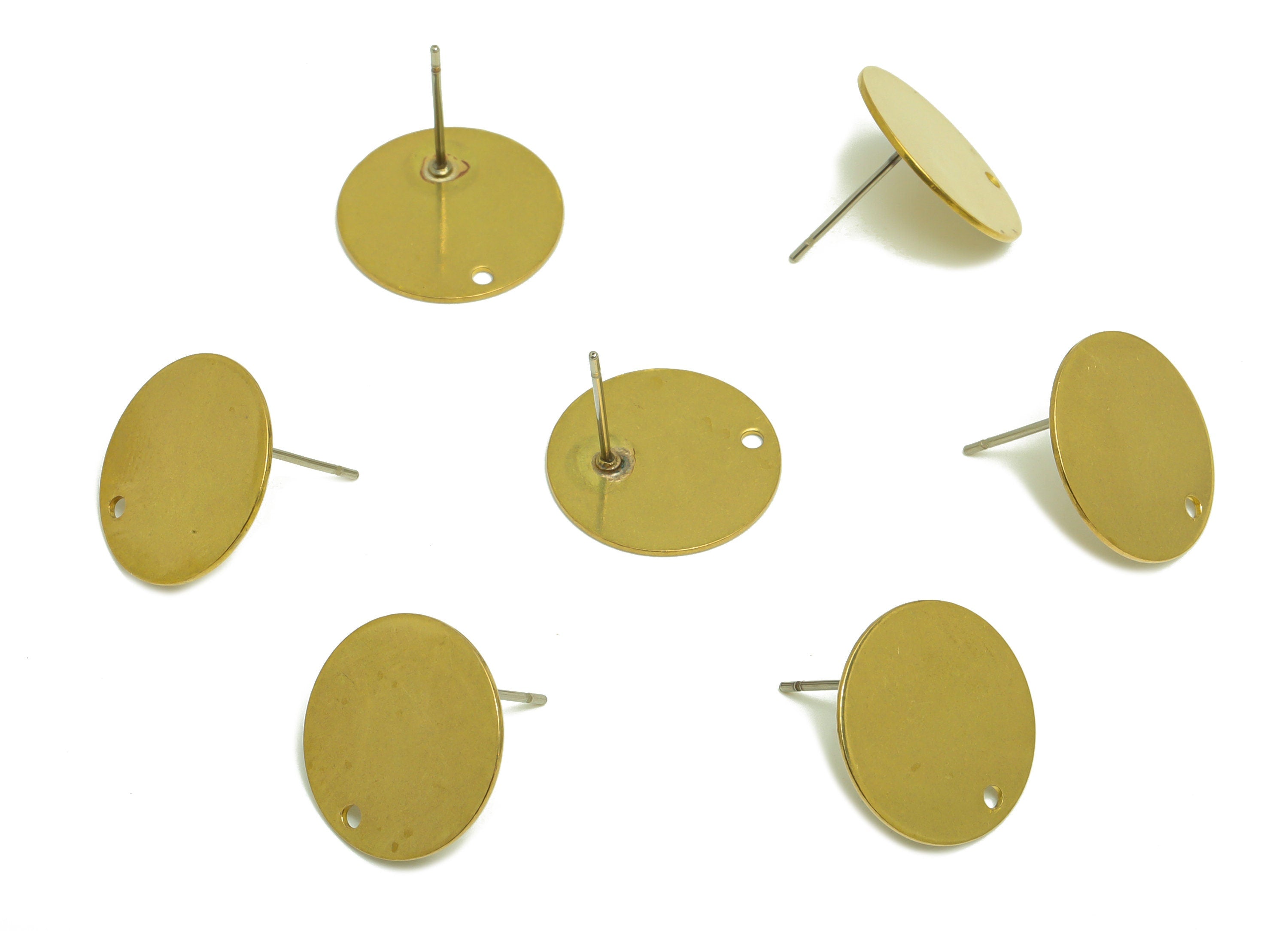 Brass Round Earring Post - Brass Round Earring Post - Raw Brass Earring Post - Brass Earring Post With Hole - 16x16x0.55mm - PP3537 - DOMEDBAZAAR
