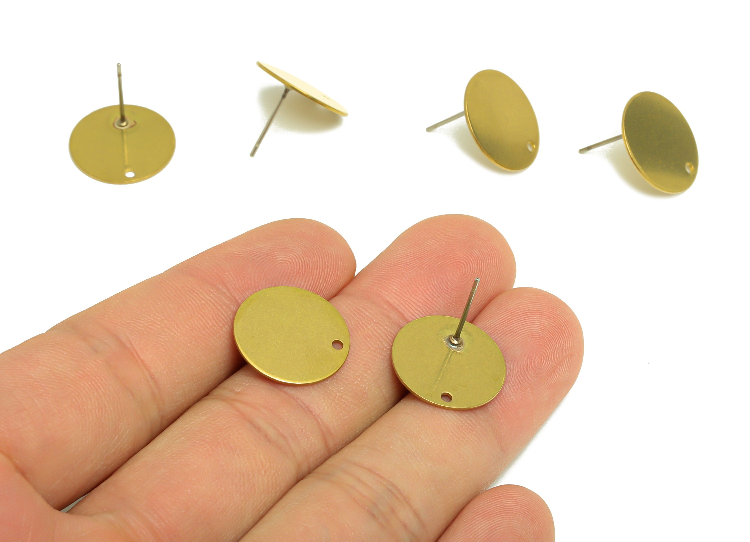 Brass Round Earring Post - Brass Round Earring Post - Raw Brass Earring Post - Brass Earring Post With Hole - 16x16x0.55mm - PP3537 - DOMEDBAZAAR