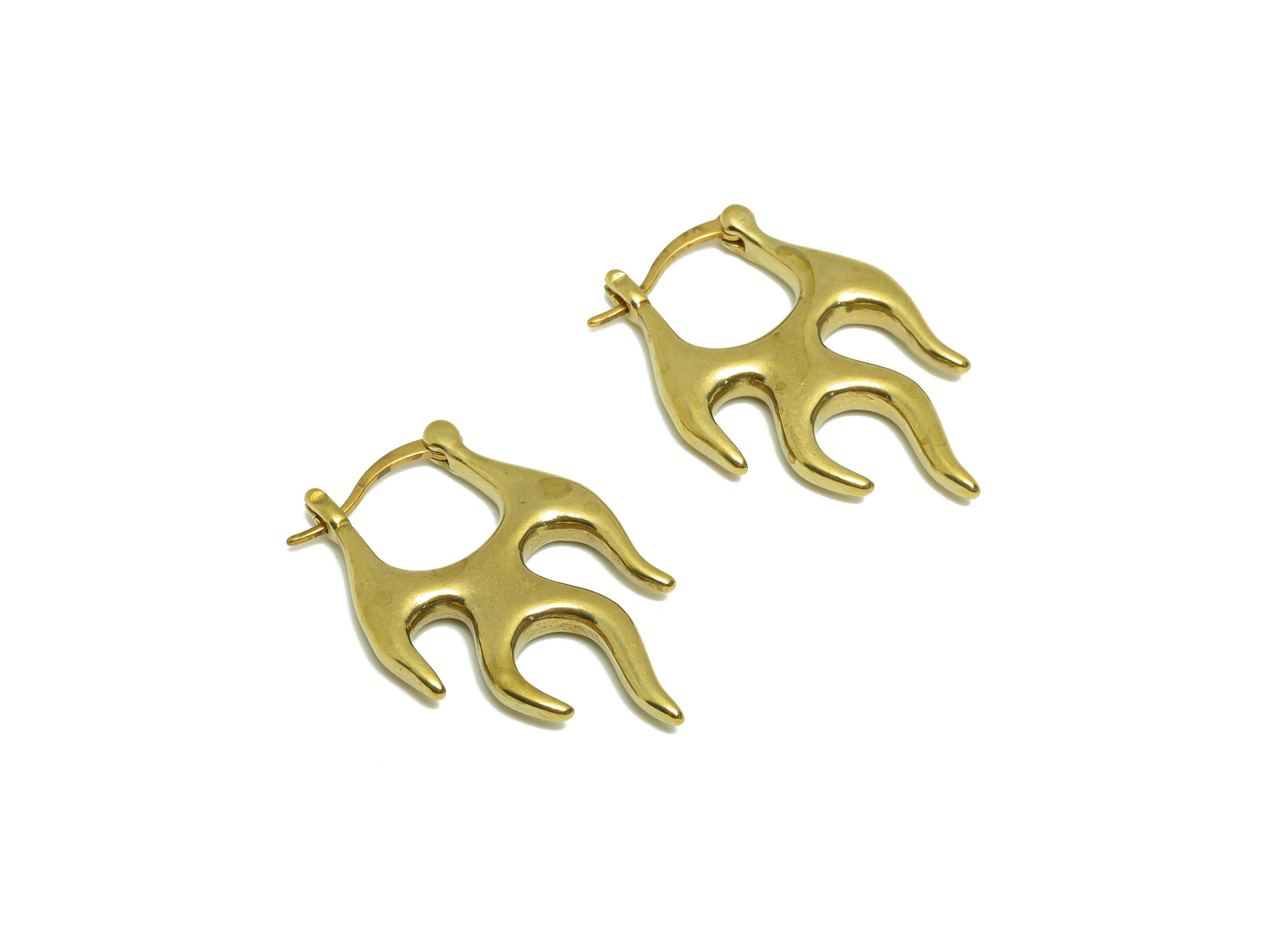 Brass Fire Hinged Back Earring - Brass Flame Hinged Back Earring - Brass Melt Earring Hinged Back - Hinged Back Earring - 29x19x1mm -PP9117 - DOMEDBAZAAR
