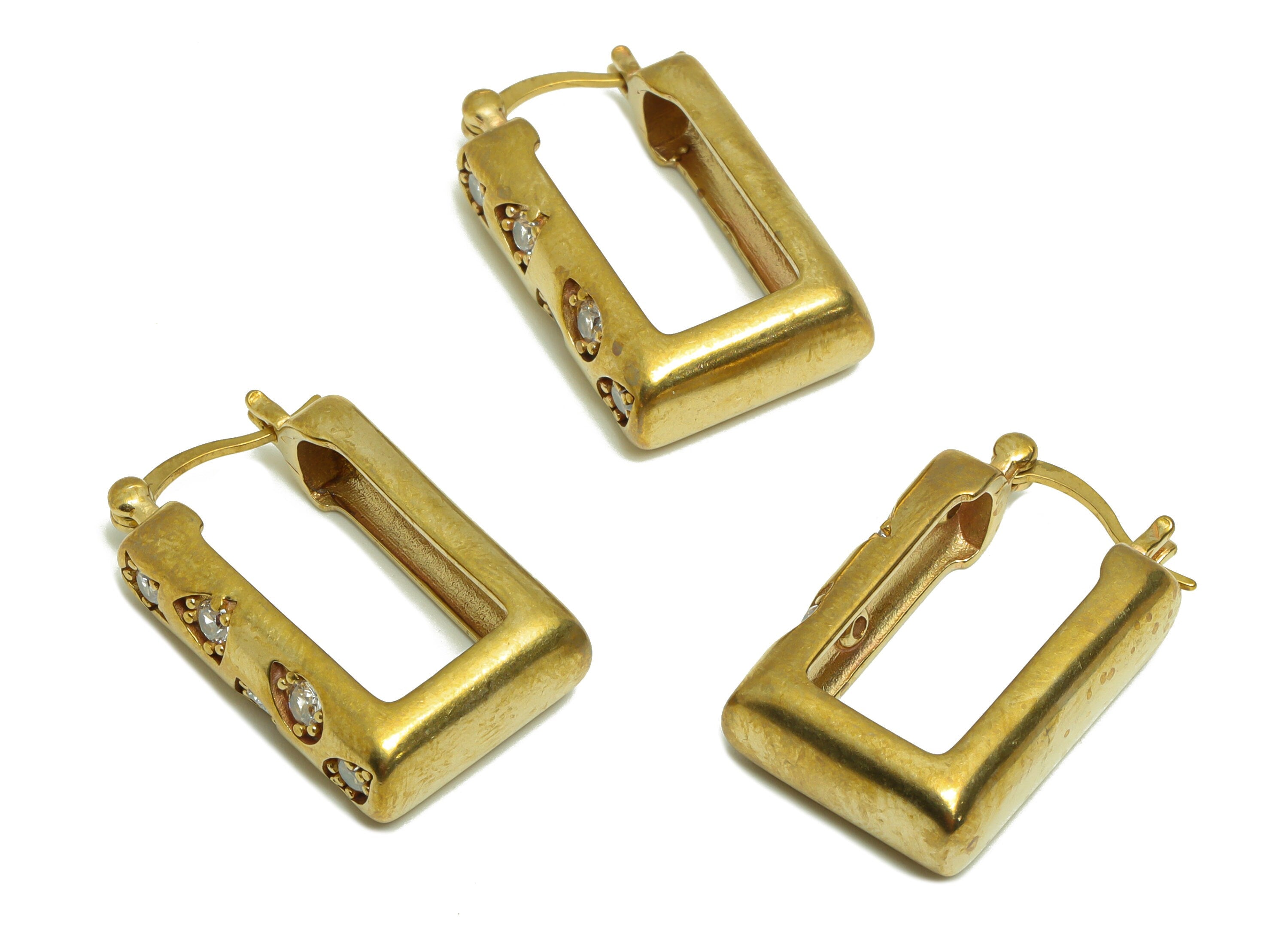 Thick Rectangle Hoop Earring - Brass Zircon Hinged Geometry Back Earring - Drop Square Eye Zircon Star Hinged Back Earring-26x16x1mm-PP9122 - DOMEDBAZAAR