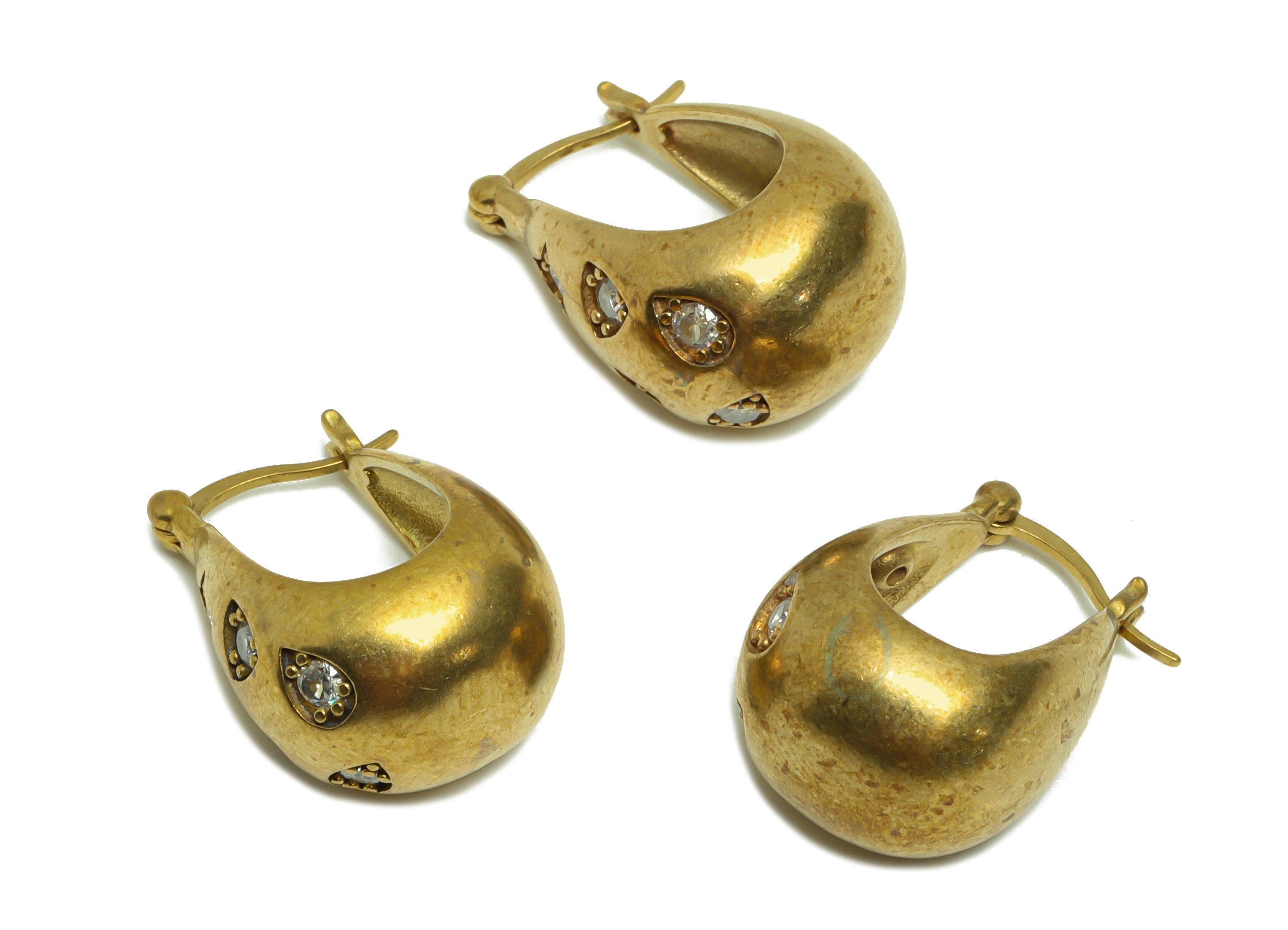 Thick Drop Hoop Earring - Brass Zircon Hinged Basket Back Earring - Drop Square Eye Zircon - Star Hinged Back Earring - 23x17.37x1mm-PP9121 - DOMEDBAZAAR