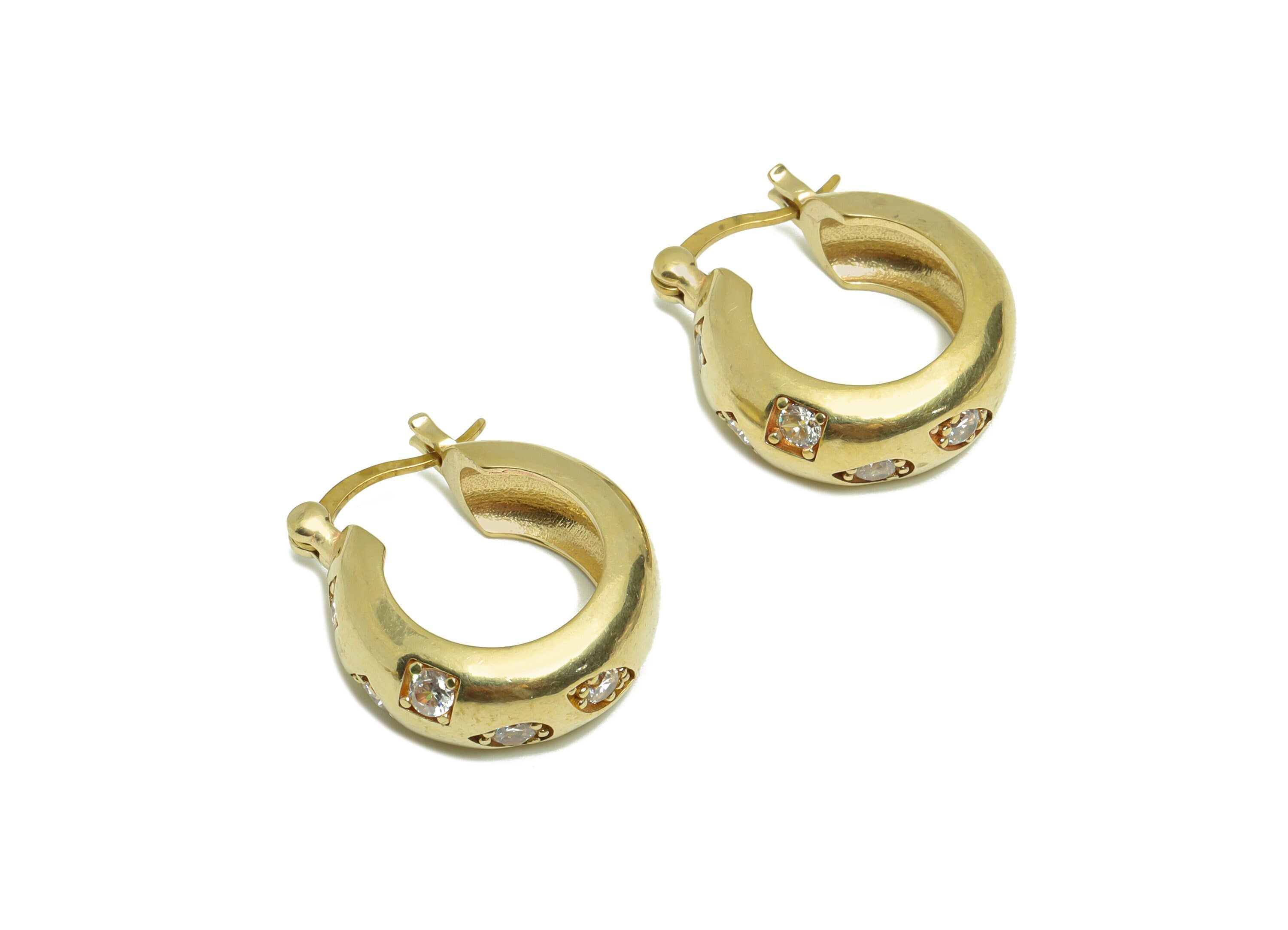 Thick Round Hoop Earring - Brass Zircon Hinged Circle Back Earring - Drop Square Eye Zircon - Star Hinged Back Earring - 21.7x19x1mm-PP9119 - DOMEDBAZAAR