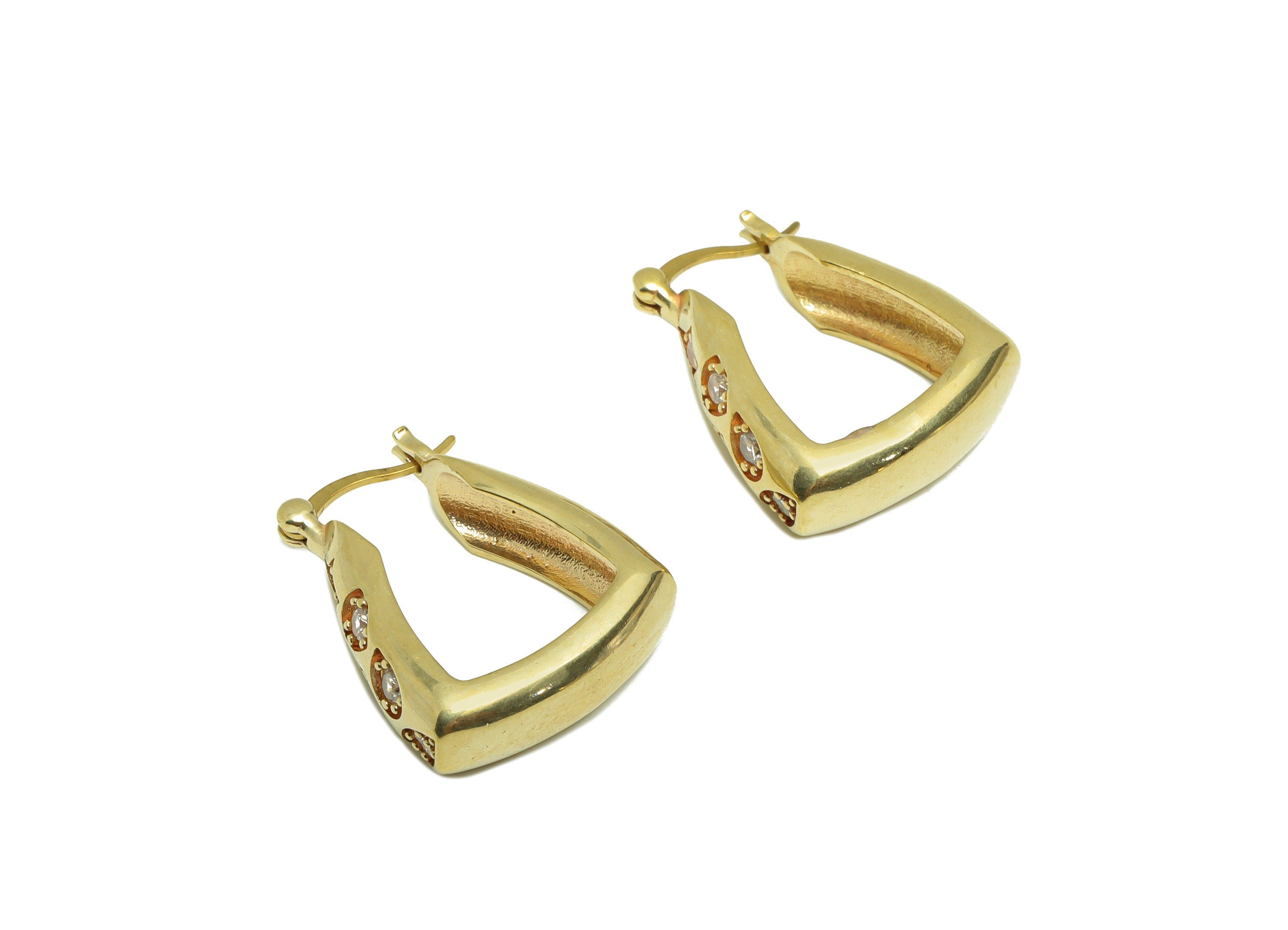 Trapezoid Hoop Earring - Brass Zircon Hinged Back Earring - Drop Square Eye Zircon - Star Hinged Back Earring - 25.3x20x0.67mm-PP9118 - DOMEDBAZAAR