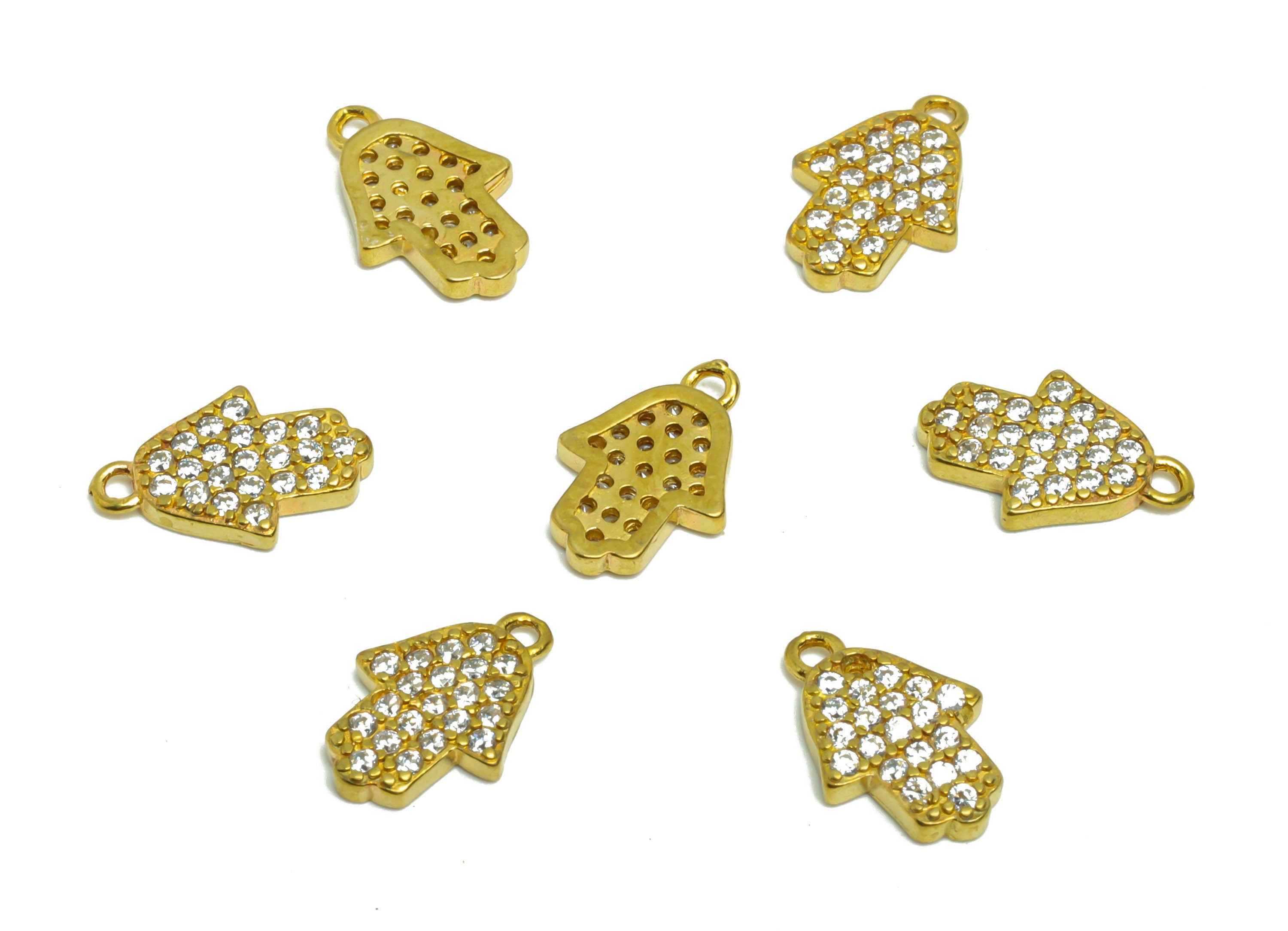 Brass Hamsa Earring Charm - Raw Brass Hand Pendant - Brass Hamsa Cubic Zircon Charm - Jewelry Supplies - 11.86x7.9x1.66mm- PP8951 - DOMEDBAZAAR
