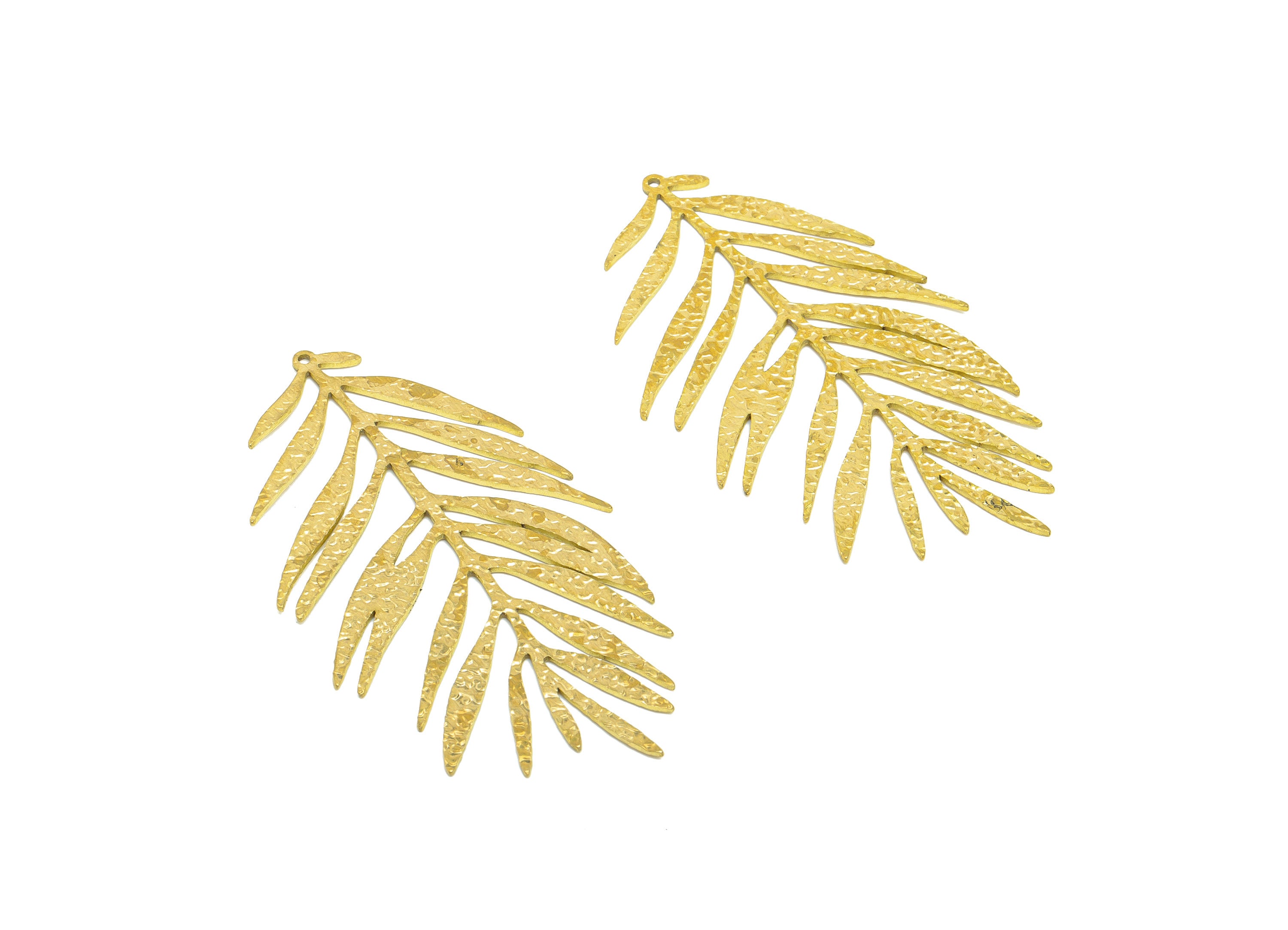 Brass Leaf Earring Charm - Raw Brass Botanical Pendant - Brass Spruce Charm - Spruce Earring Charm - Jewelry Supplies - 69x38.18x1mm-PP8982 - DOMEDBAZAAR
