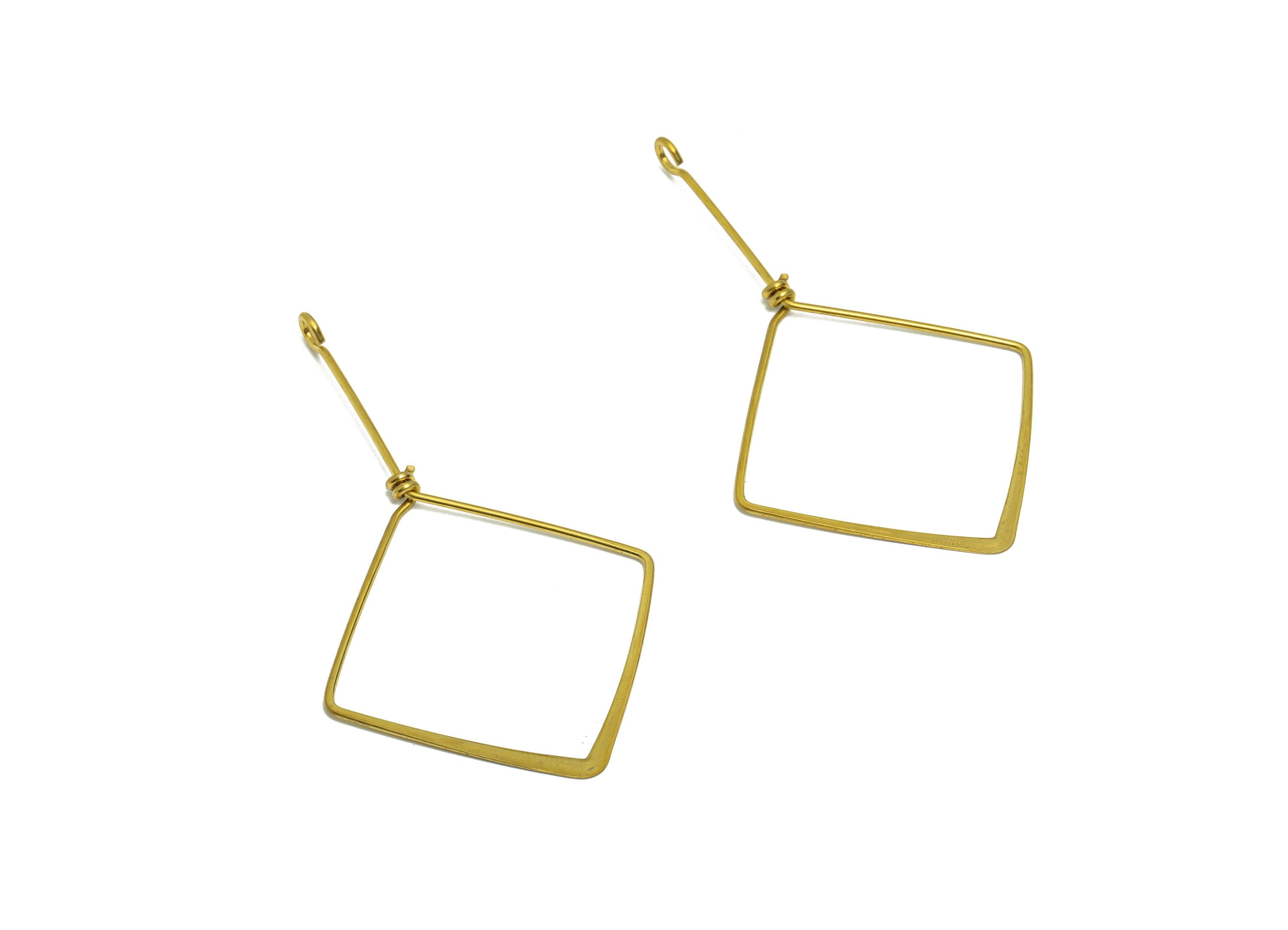 Brass Wire Square Earring Charm - Brass Hammered Wire Earring Charm - Brass Geometry Wire Earring Pendant - 68.61x39.69x0.83mm - PP9099 - DOMEDBAZAAR