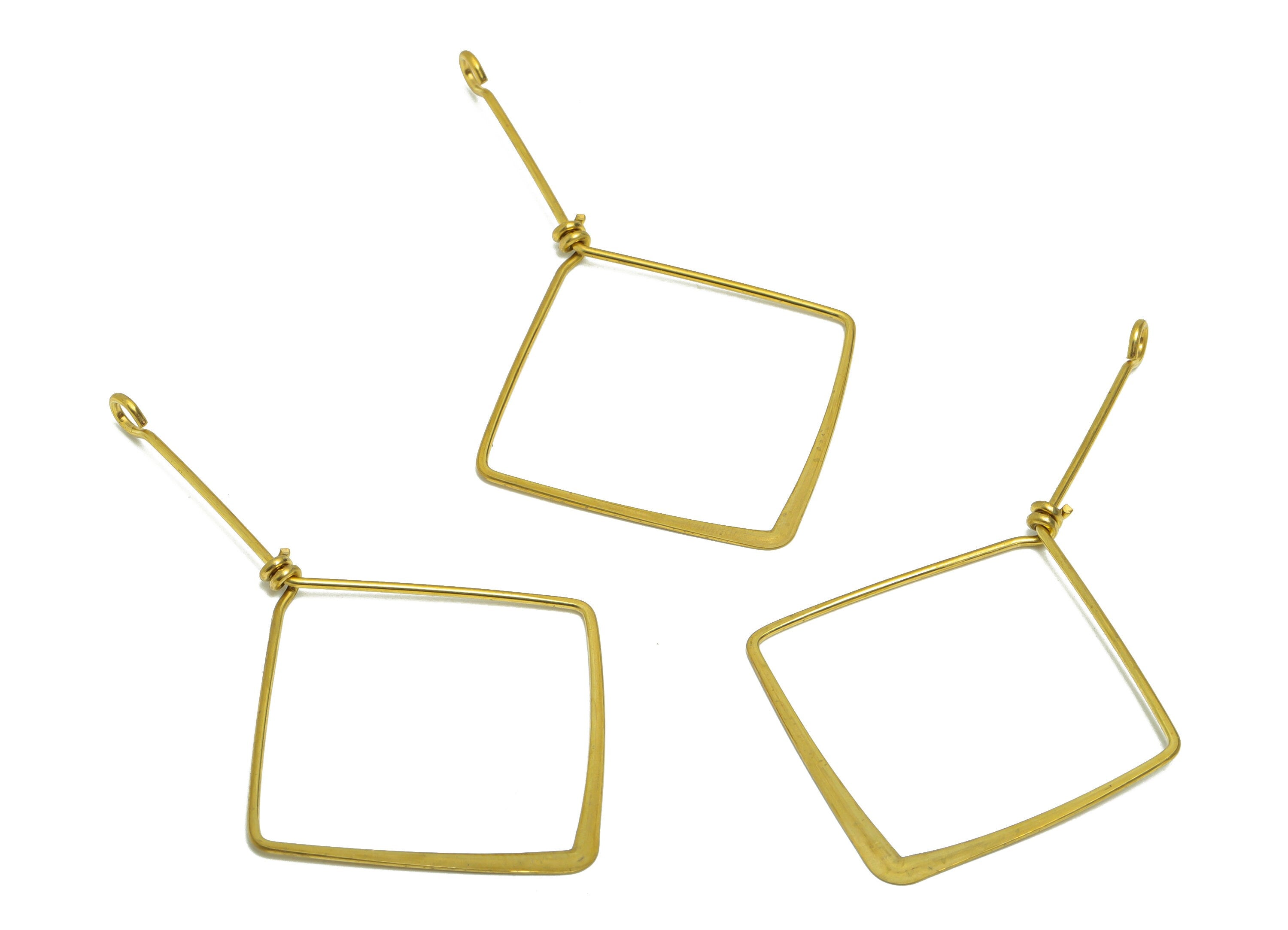 Brass Wire Square Earring Charm - Brass Hammered Wire Earring Charm - Brass Geometry Wire Earring Pendant - 68.61x39.69x0.83mm - PP9099 - DOMEDBAZAAR