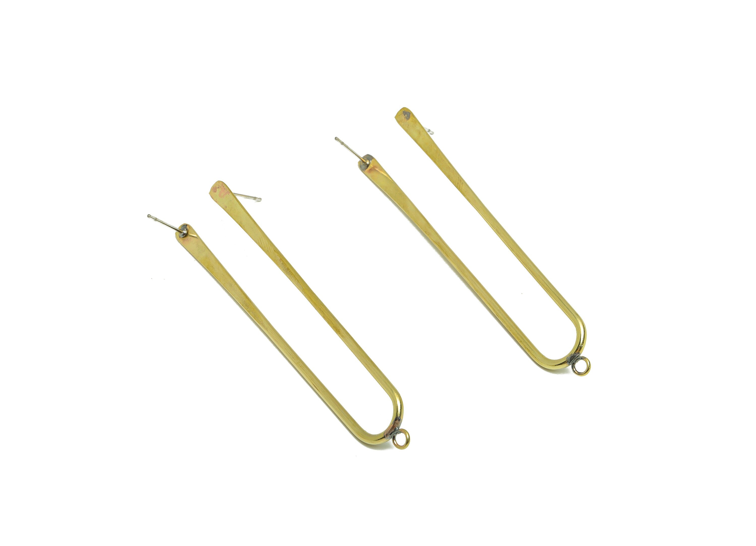 Hammered Brass Wire Earring Charm - Brass Rectangle Open U Earring - Wire Oval Rectangle Earring - For Pearl - 66.1x12x1.72mm - PP9108 - DOMEDBAZAAR