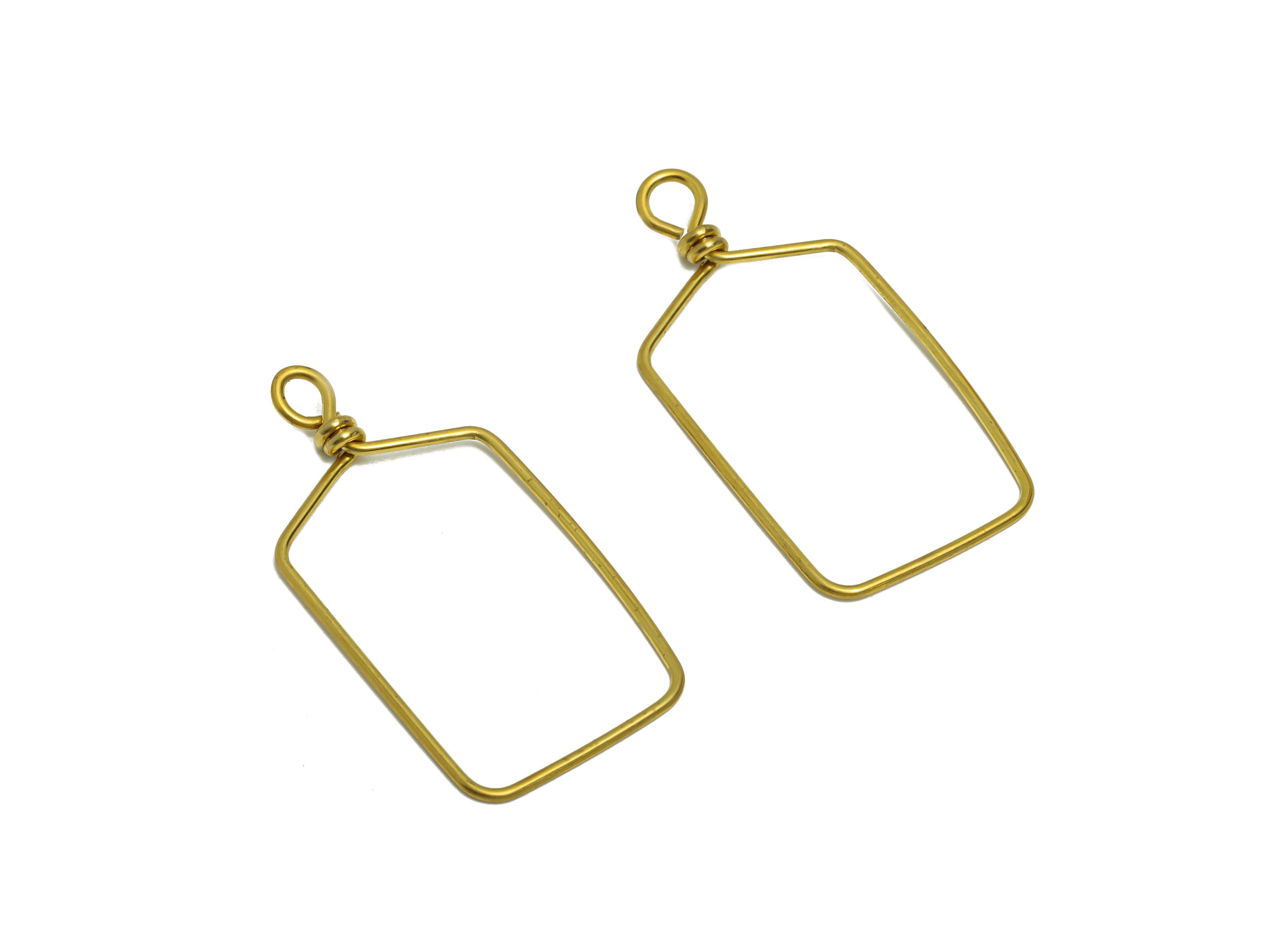 Brass Wire Rectangle Earring Charm - Brass Bottle Wire Earring Charm - Brass Geometry Wire Earring Pendant - 40.48x19.96x0.86mm - PP9109 - DOMEDBAZAAR