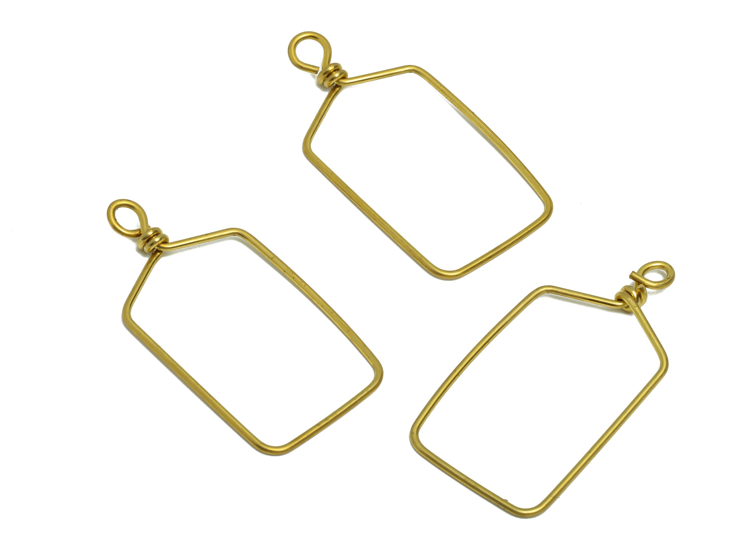 Brass Wire Rectangle Earring Charm - Brass Bottle Wire Earring Charm - Brass Geometry Wire Earring Pendant - 40.48x19.96x0.86mm - PP9109 - DOMEDBAZAAR
