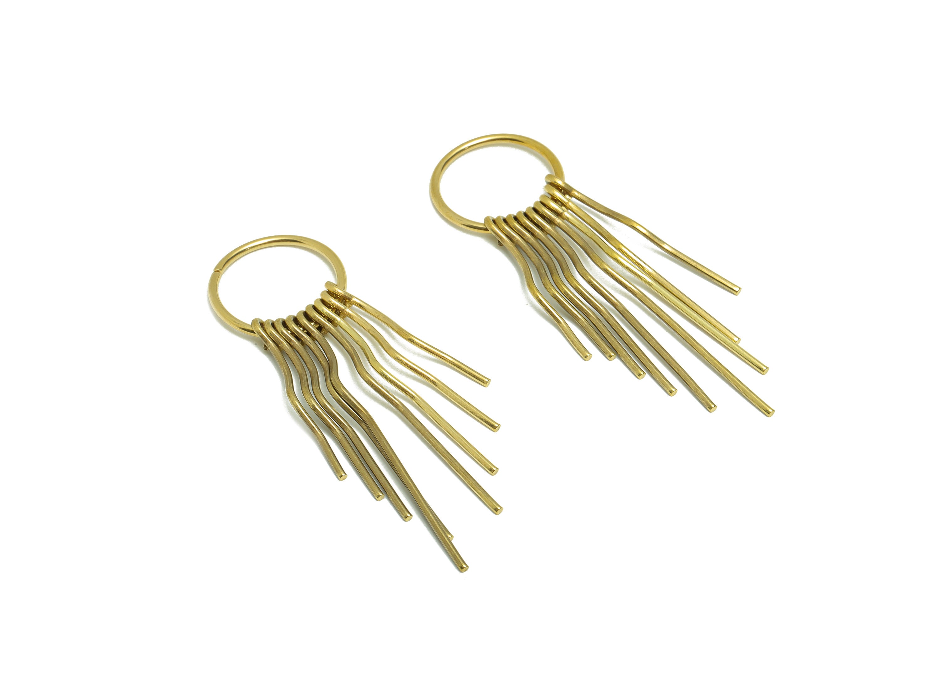 Brass Wire Tassel Earring Charm - Brass Wavy Wire Earring Charm - Brass Wire 9 Earring Tassel Charm - Dangle Tassel Charm -66x20x1mm -PP9105 - DOMEDBAZAAR